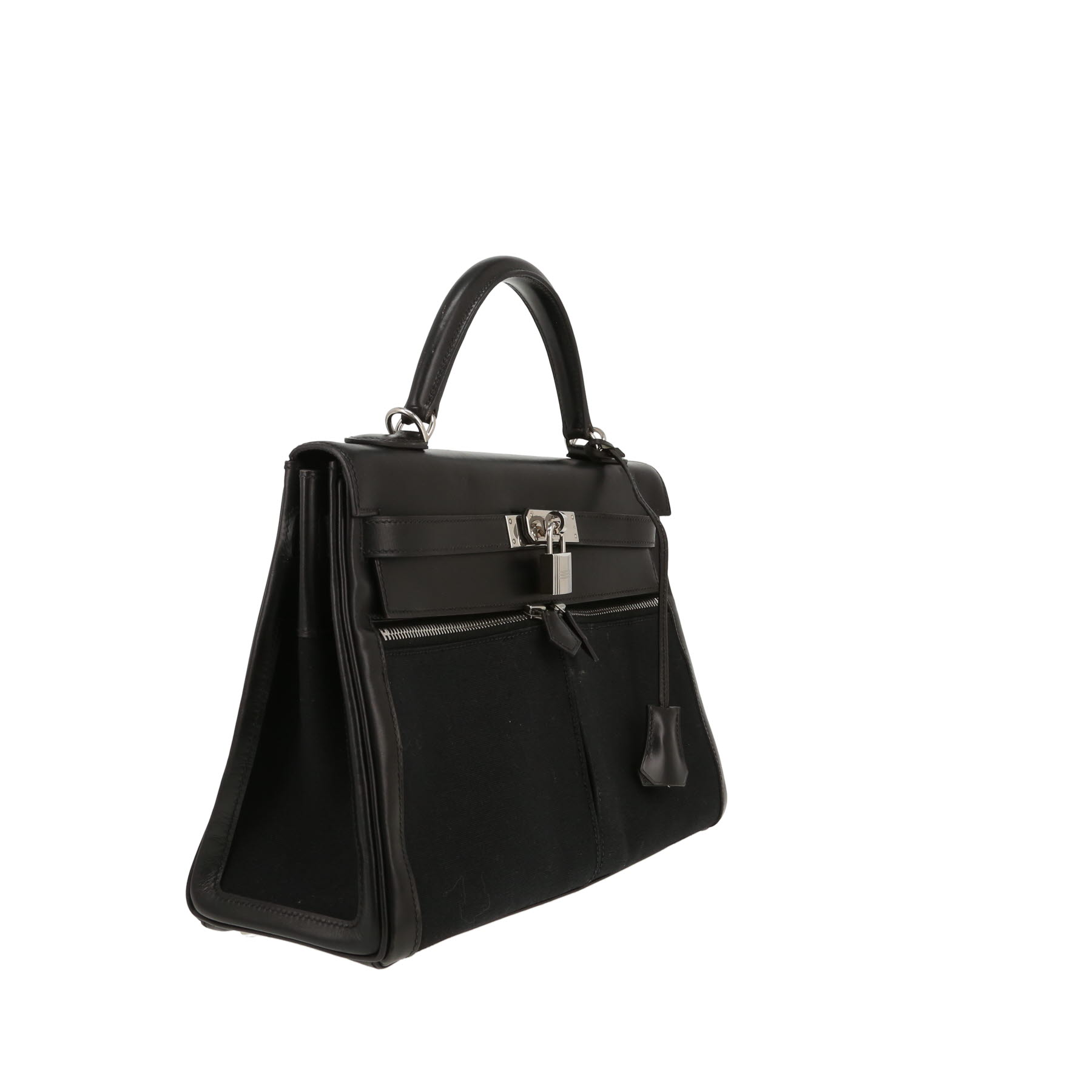 Bolso de mano Hermès  Kelly Lakis en cuero box negro y lona negra