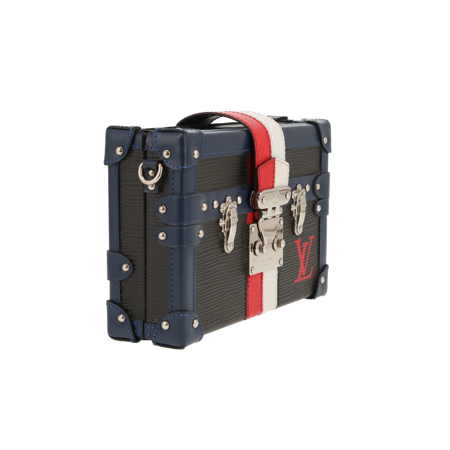 Bolso bandolera Louis Vuitton  Petite Malle en cuero Epi azul marino rojo y blanco