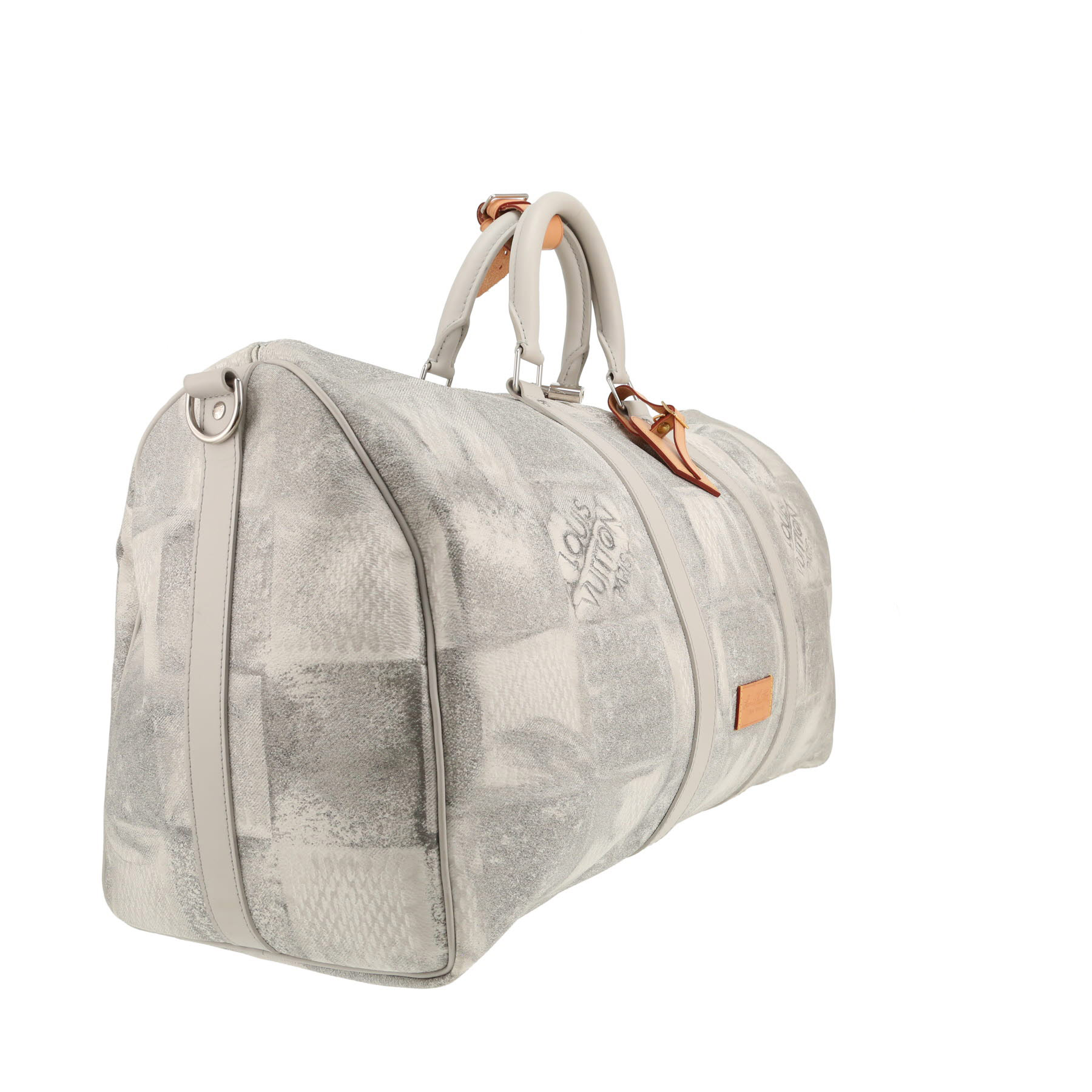 Bolso de fin de semana Louis Vuitton  Keepall Editions Limitées en lona a cuadros gris