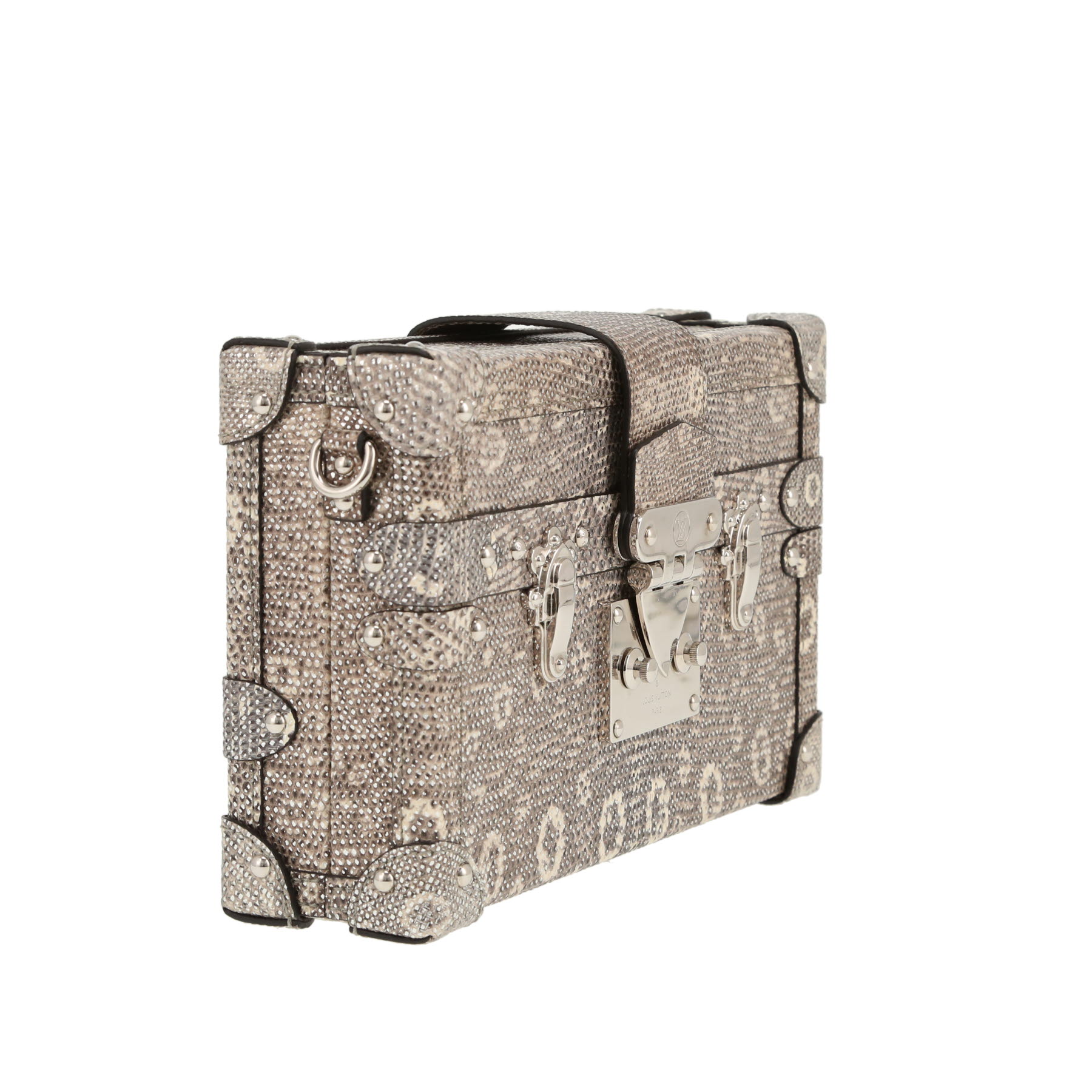 Baul Louis Vuitton  Petite Malle en piel de lagarto beige y gris