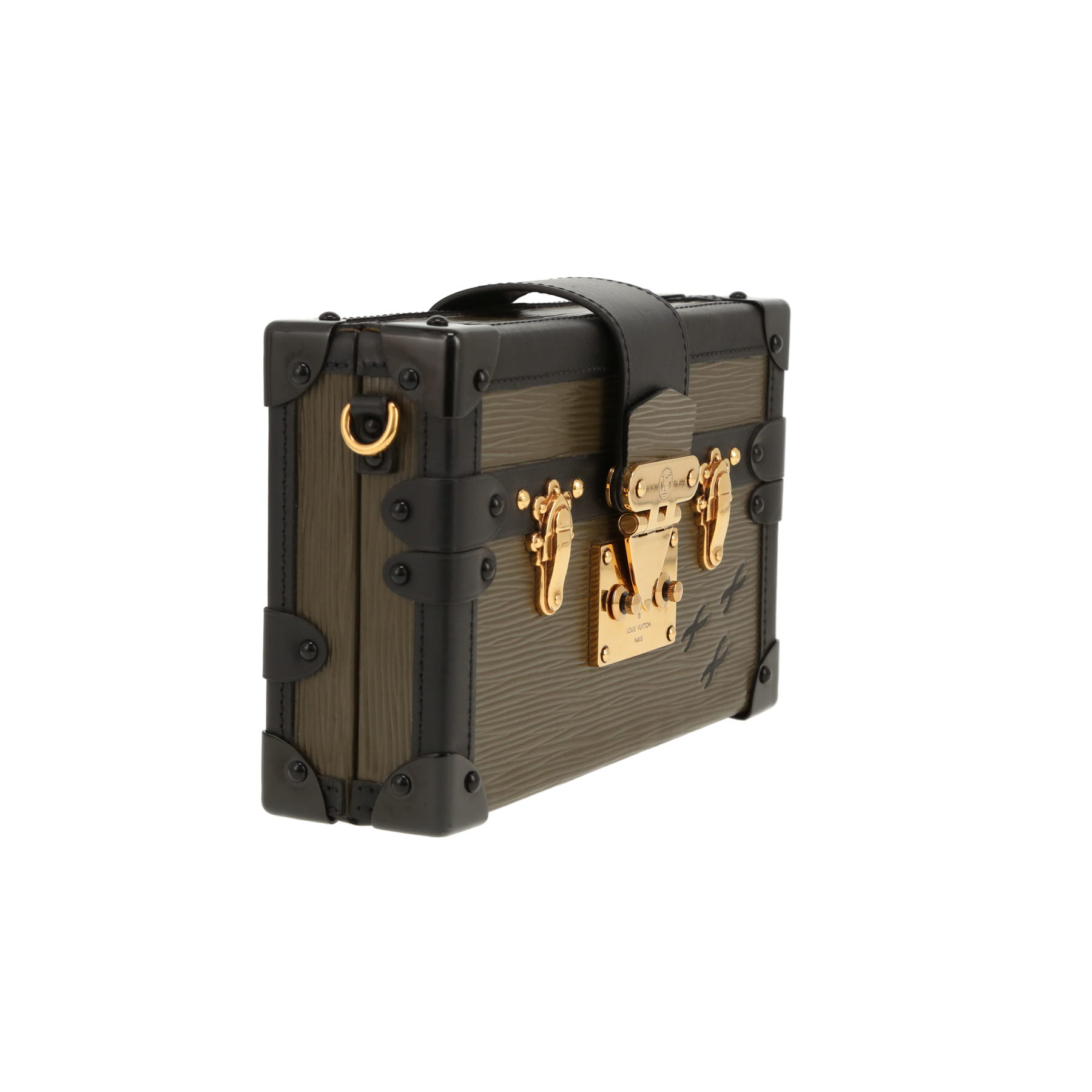 Sac bandoulière Louis Vuitton  Petite Malle en cuir épi vert-kaki et cuir noir