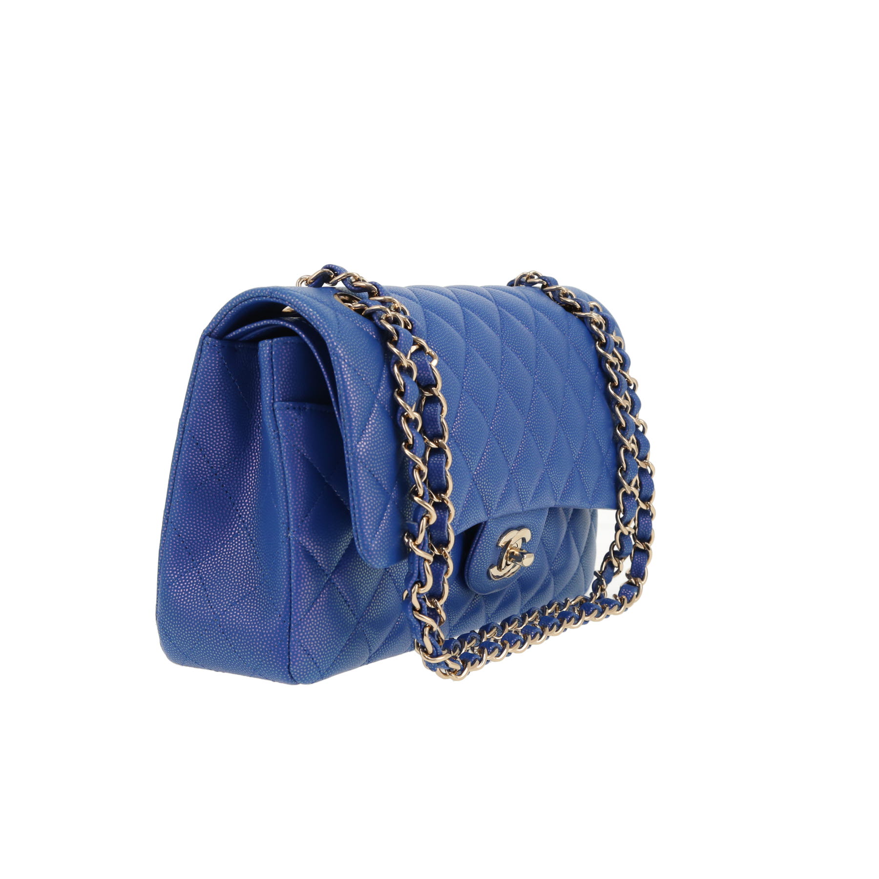 Chanel  Timeless Classic handbag  in blue quilted iridescent leather