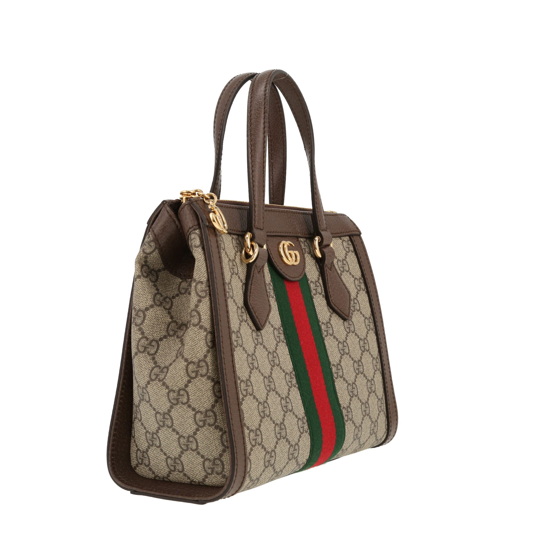 Bolso de mano Gucci  Ophidia modelo pequeño  en tejido "sûpreme GG" beige y cuero marrón