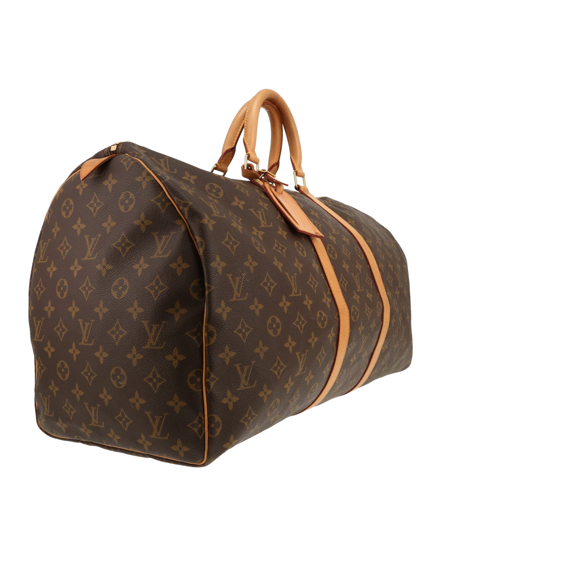Bolsa de viaje Louis Vuitton  Keepall 55 en lona Monogram marrón y cuero natural
