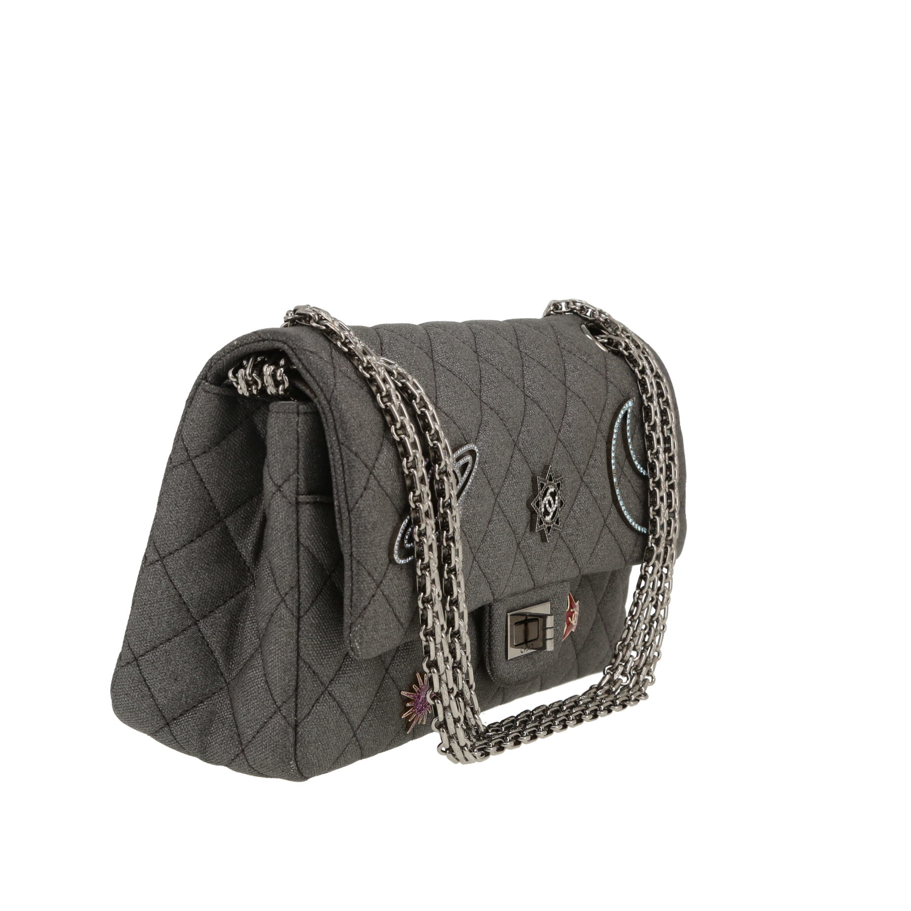 Bolso bandolera Chanel  2.55 en lona acolchada gris
