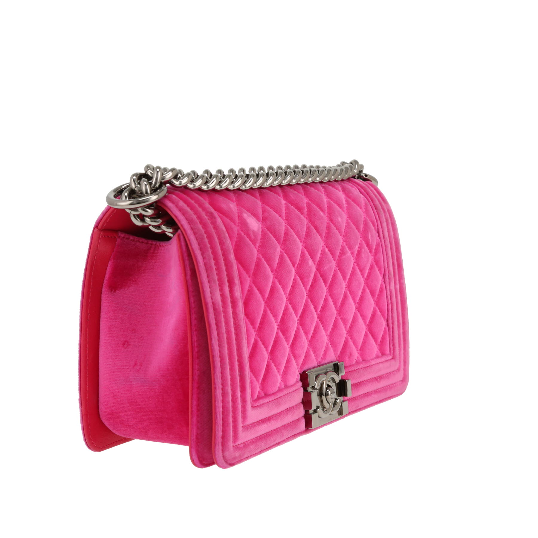 Chanel  Boy shoulder bag  in pink velvet  and pink leather