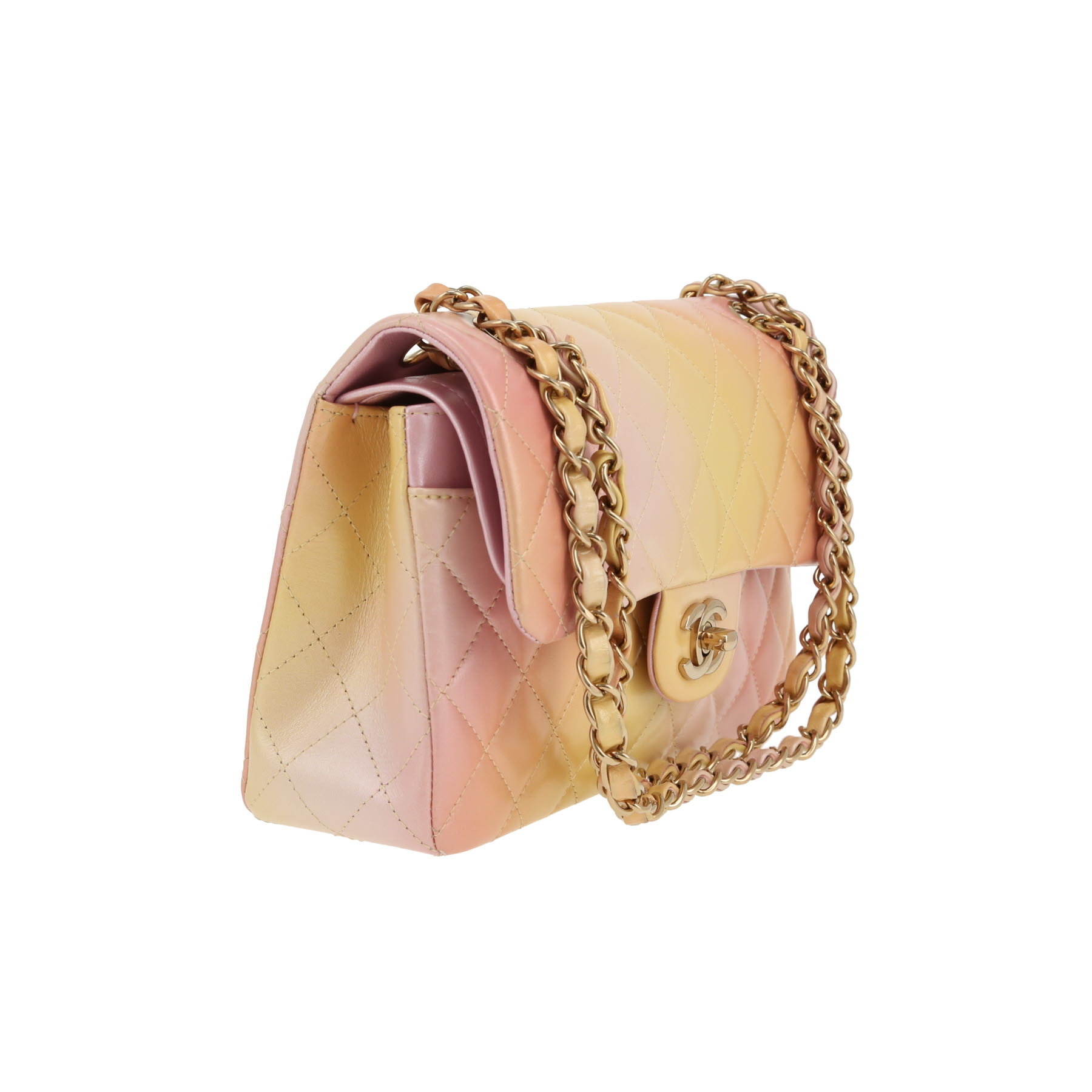 Bolso bandolera Chanel  Timeless Petit en cuero acolchado rosa y amarillo