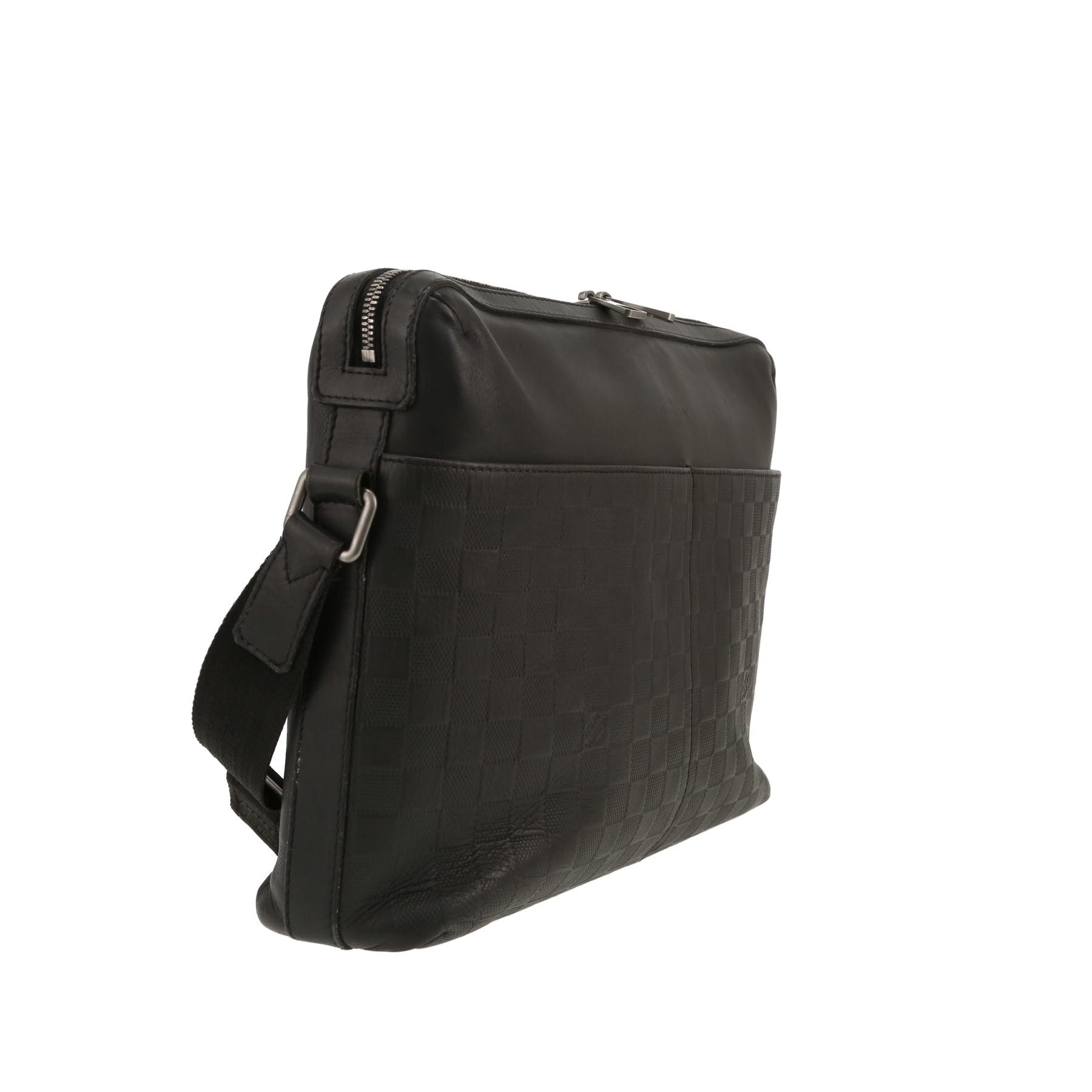 Bolso bandolera Louis Vuitton  Messenger en piel en damero grabada negro y cuero negro