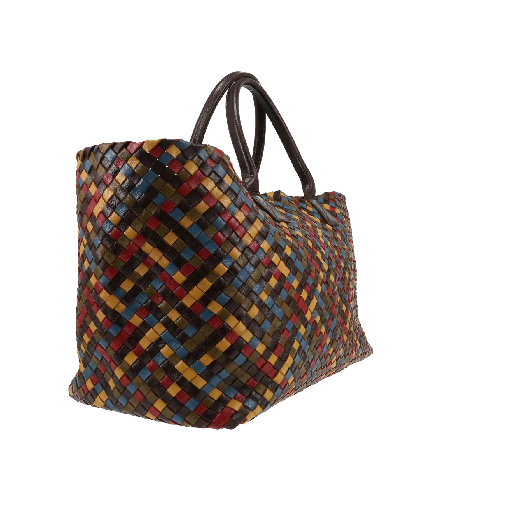 Sac cabas Bottega Veneta  Cabat très grand modèle  en cuir intrecciato marron, jaune rouge et bleu