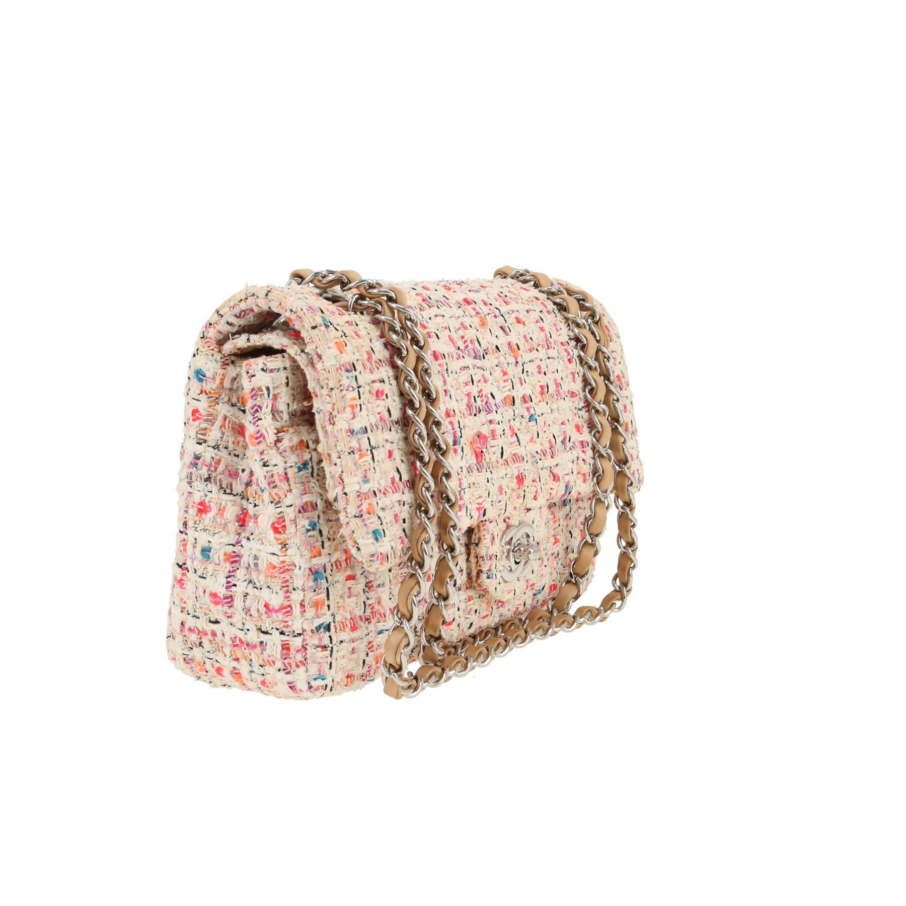 Sac à main Chanel  Timeless Classic en tweed beige et rose