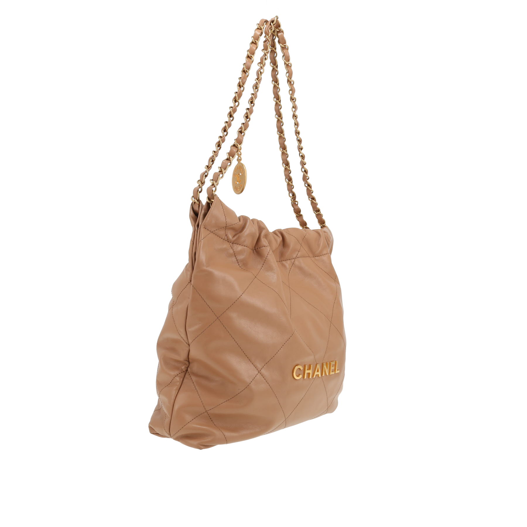 Bolso de mano Chanel  22 modelo mediano  en cuero acolchado marrón