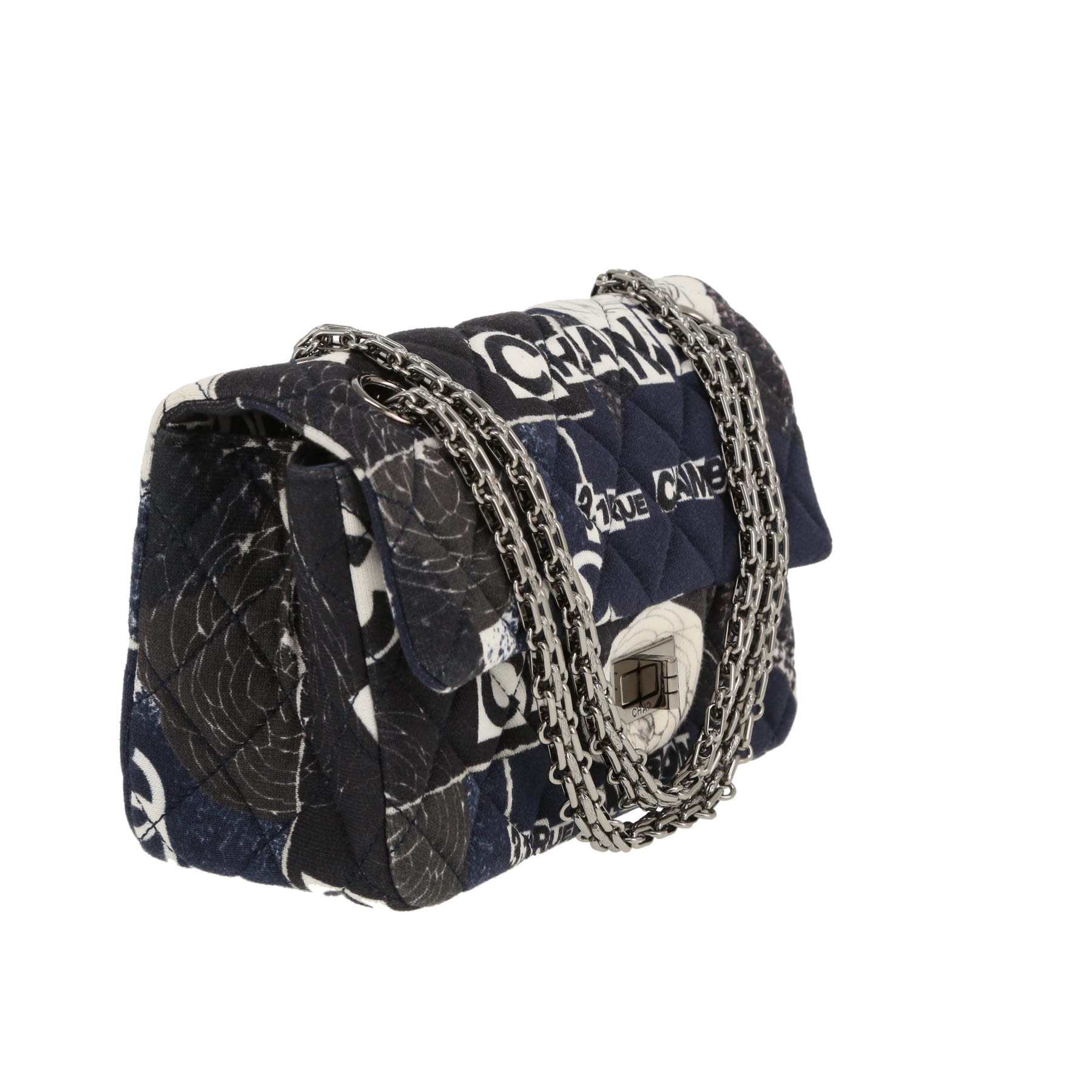 Bolso bandolera Chanel  2.55 mini  en tejido jersey negro y azul