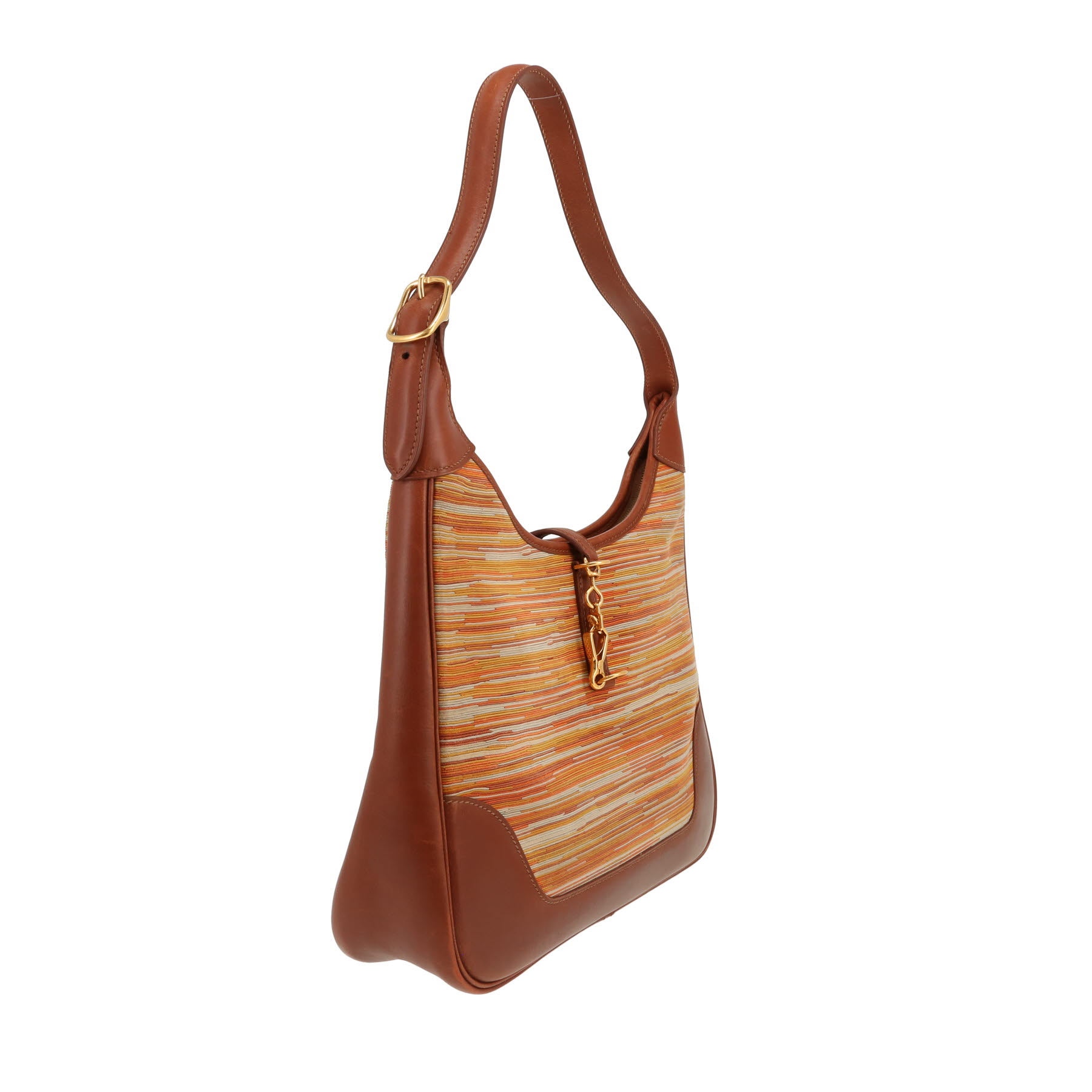 Sac à main Hermès  Trim en cuir vibrato orange jaune et beige et cuir box marron