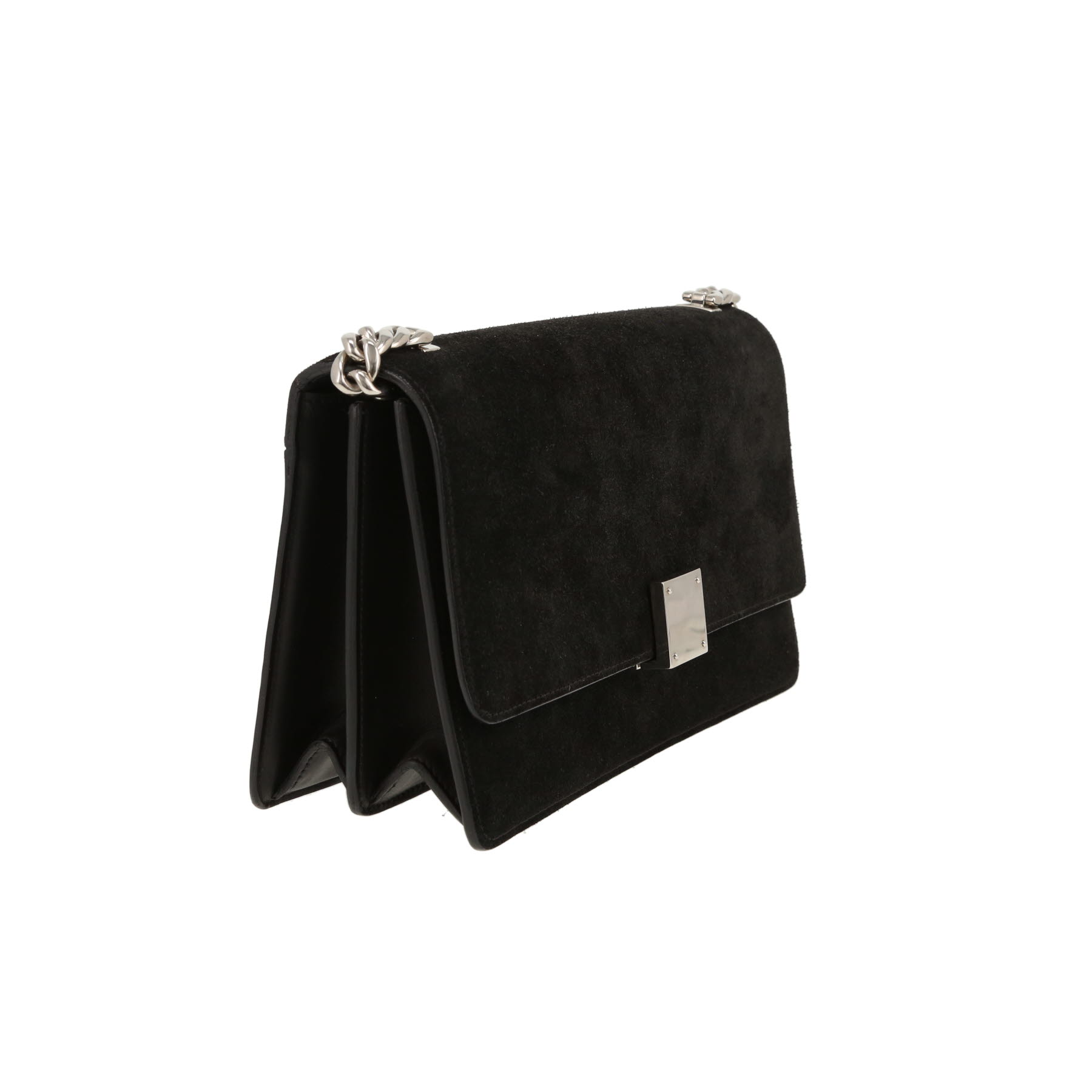 Sac à main Celine  Classic Box en Veau velours noir et cuir noir