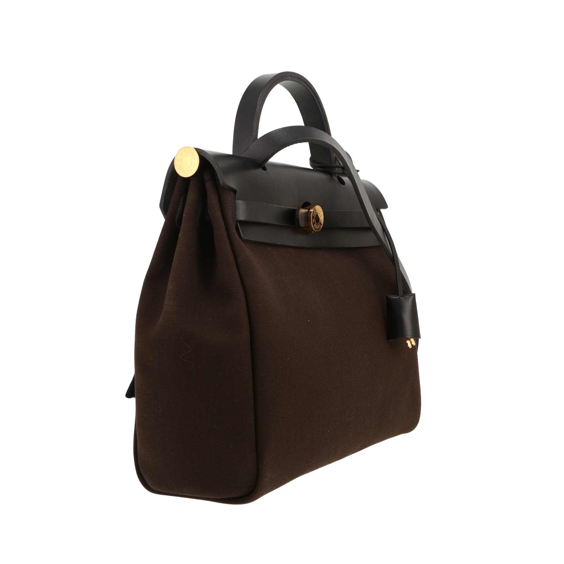 Hermès  Herbag handbag  in brown canvas  and black leather