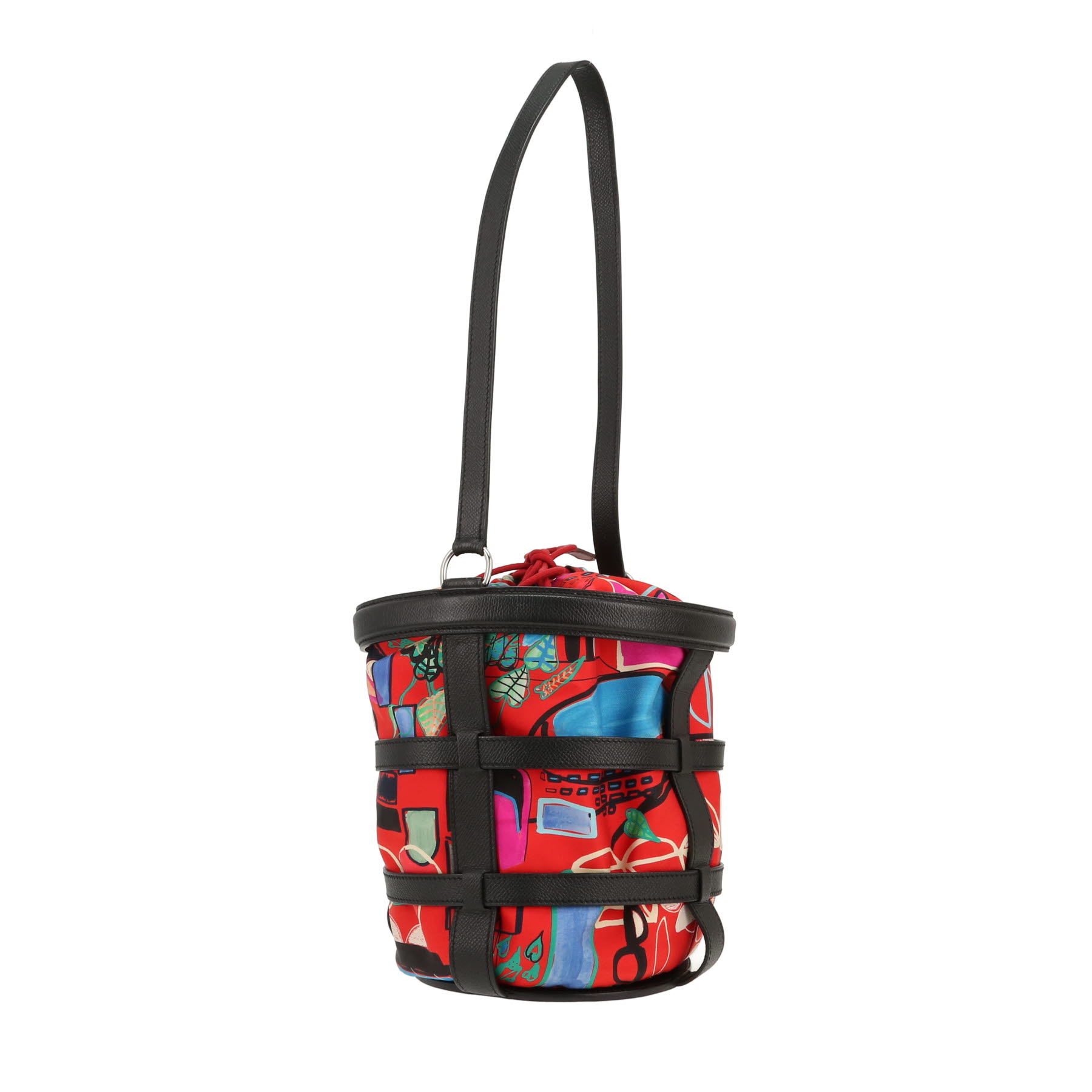 Bolso de mano Hermès  Musardine en seda roja y cuero epsom negro