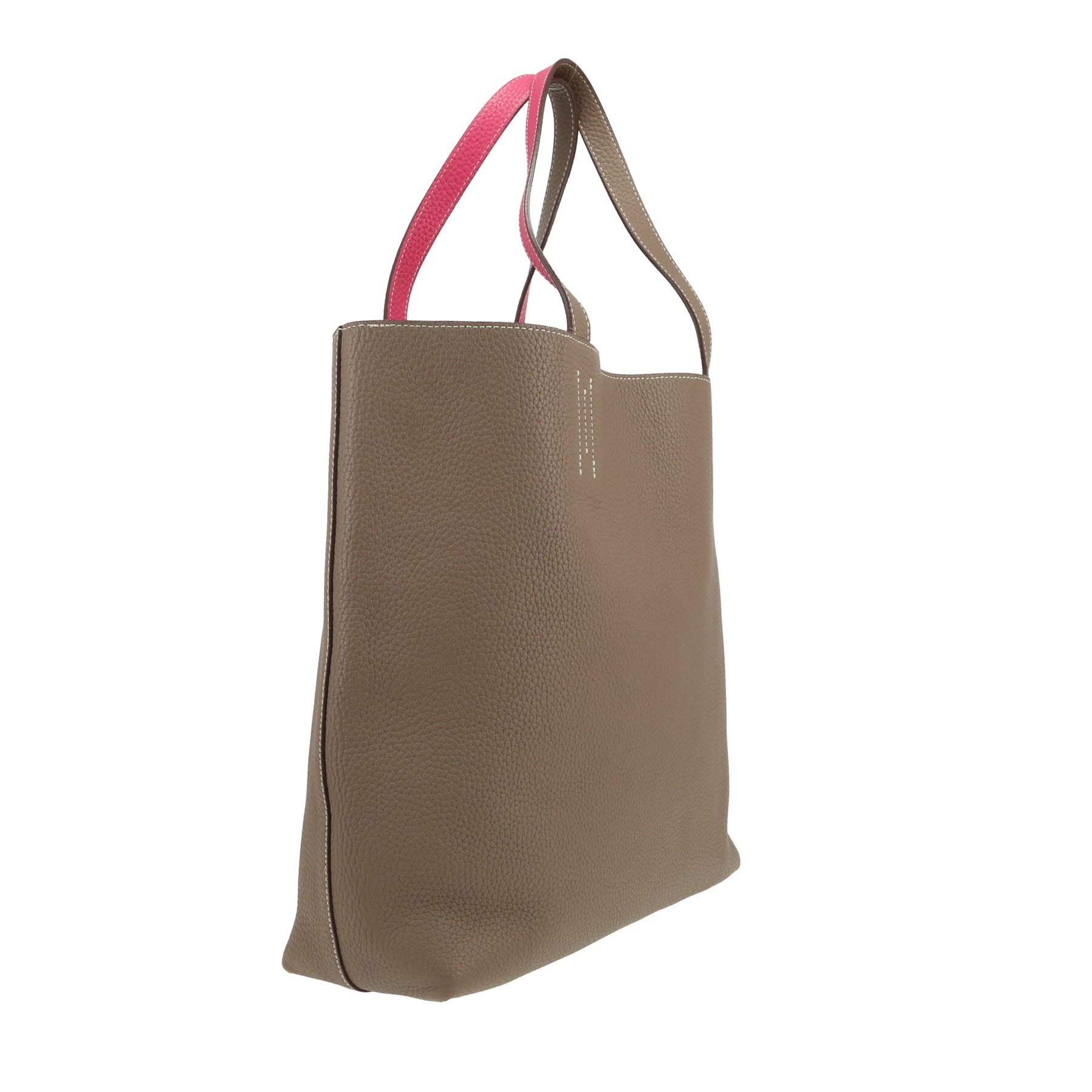 Hermès  Double Sens shopping bag  in etoupe and pink leather taurillon clémence
