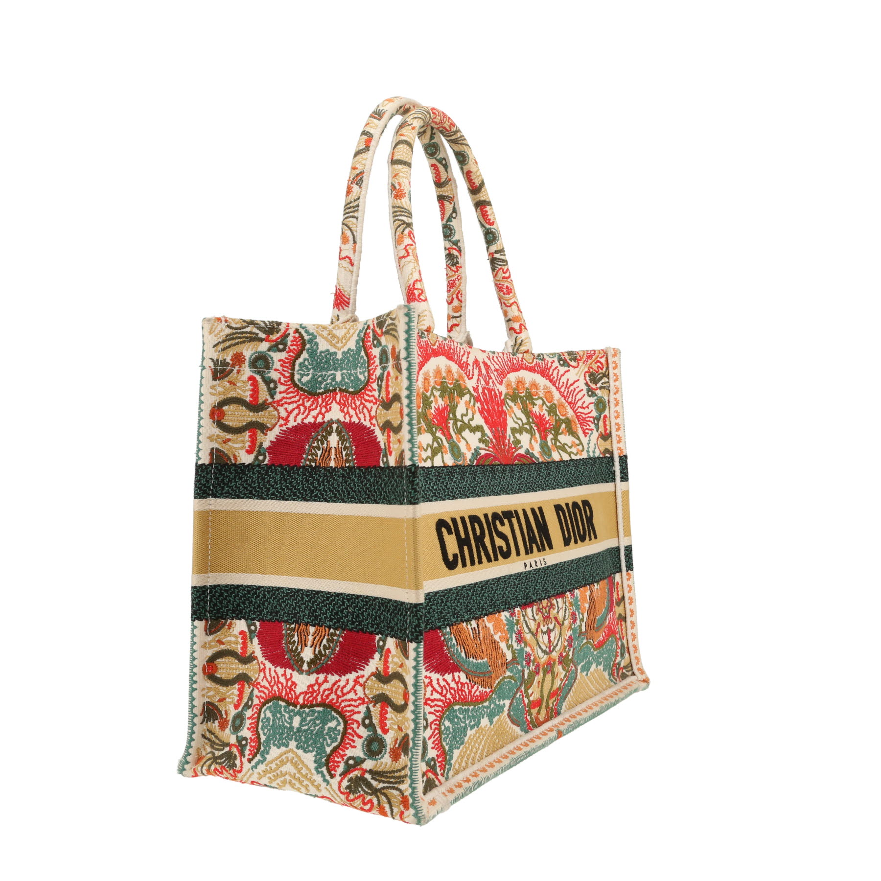 Bolso Cabás Dior  Book Tote en lona verde, blanca y roja