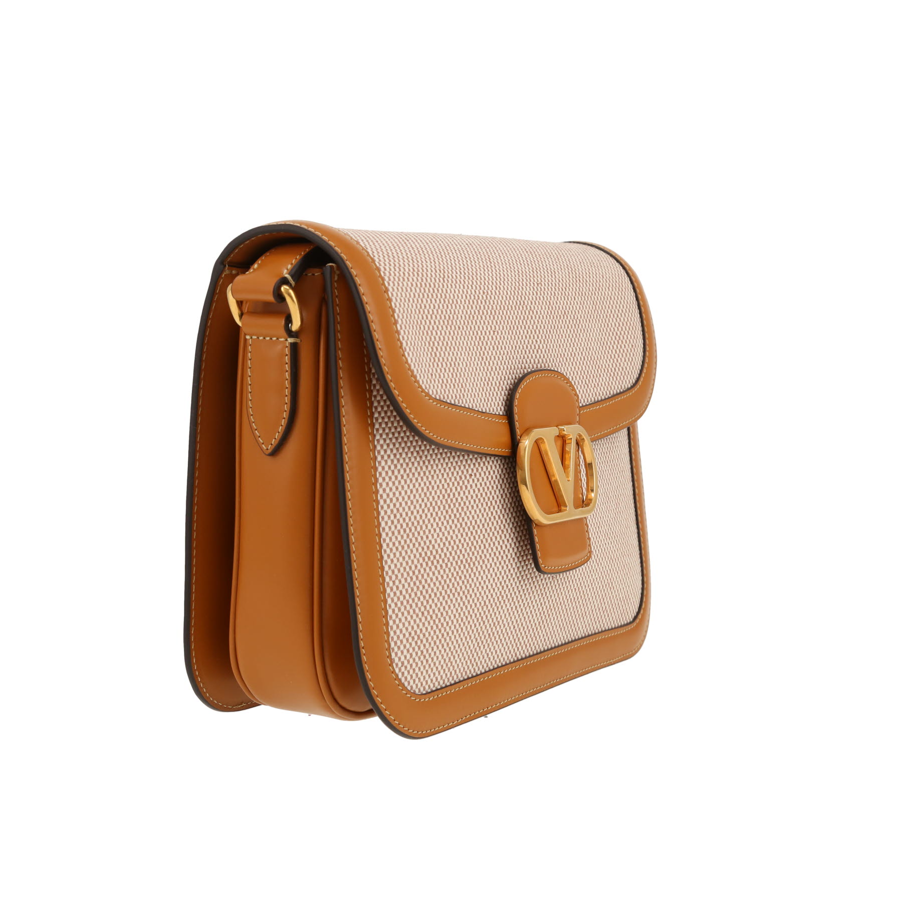 Valentino Garavani   shoulder bag  in brown leather  and beige canvas