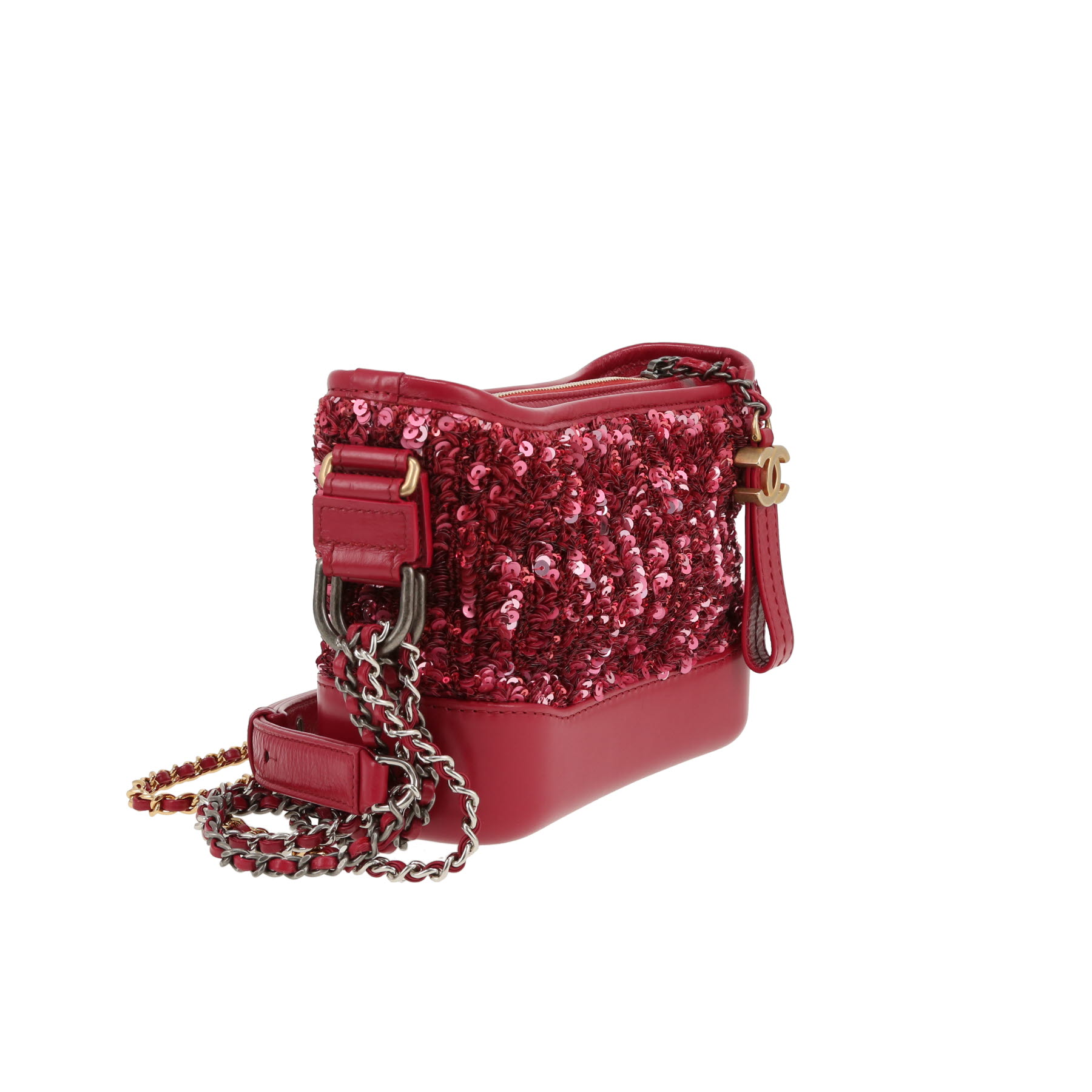 Chanel  Gabrielle  small model  shoulder bag  in pink paillette  and pink leather