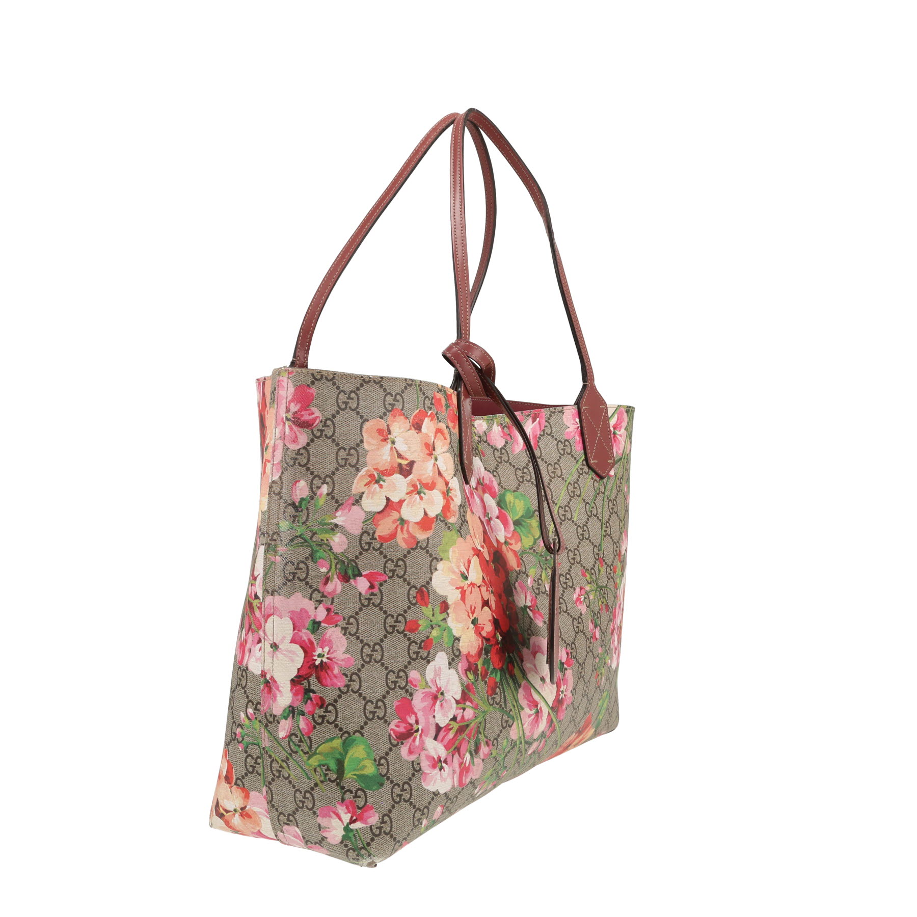 Gucci  GG Blooms shopping bag  in beige "sûpreme GG" canvas  and burgundy leather