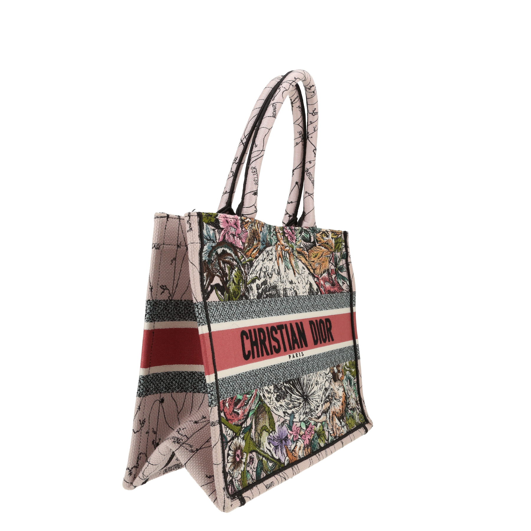 Bolso Cabás Dior  Book Tote modelo mediano  en lona rosa y verde