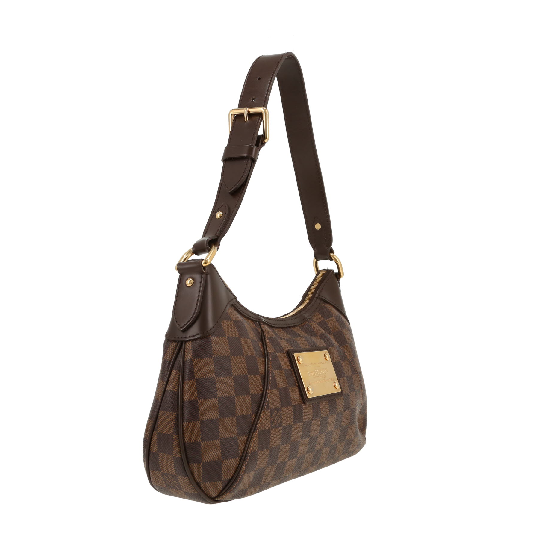 Sac à main Louis Vuitton  Thames en toile damier ébène et cuir glacé marron