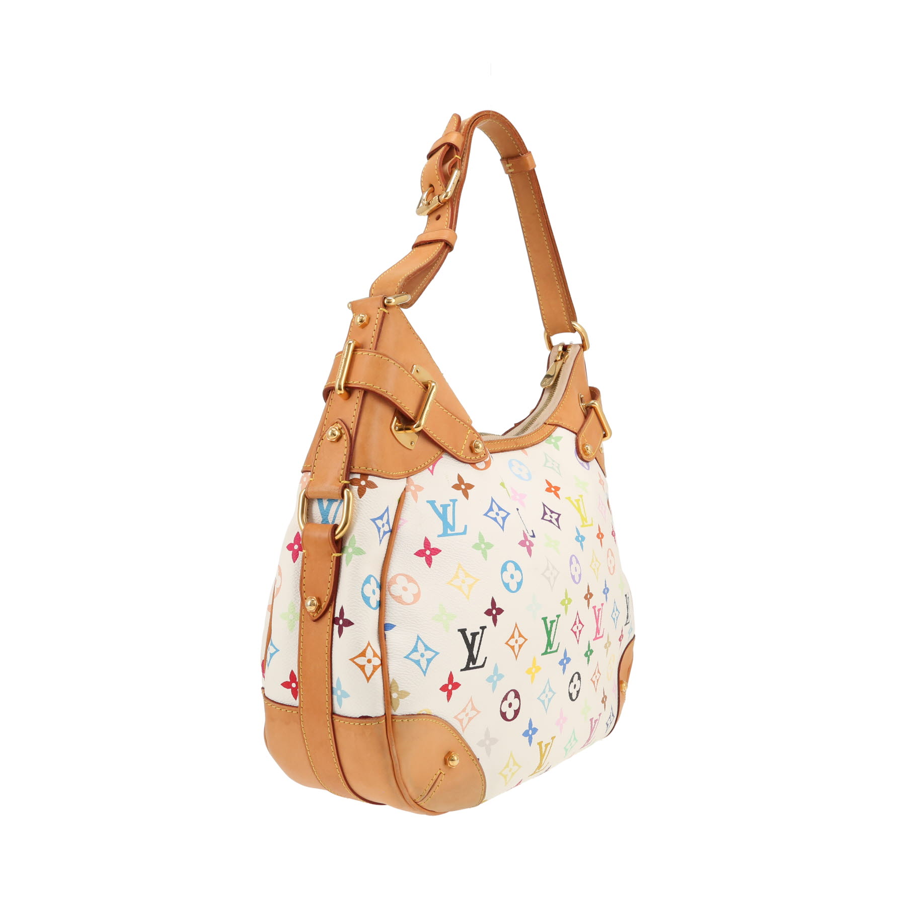 Louis Vuitton  Greta handbag  in white and multicolor monogram canvas  and natural leather