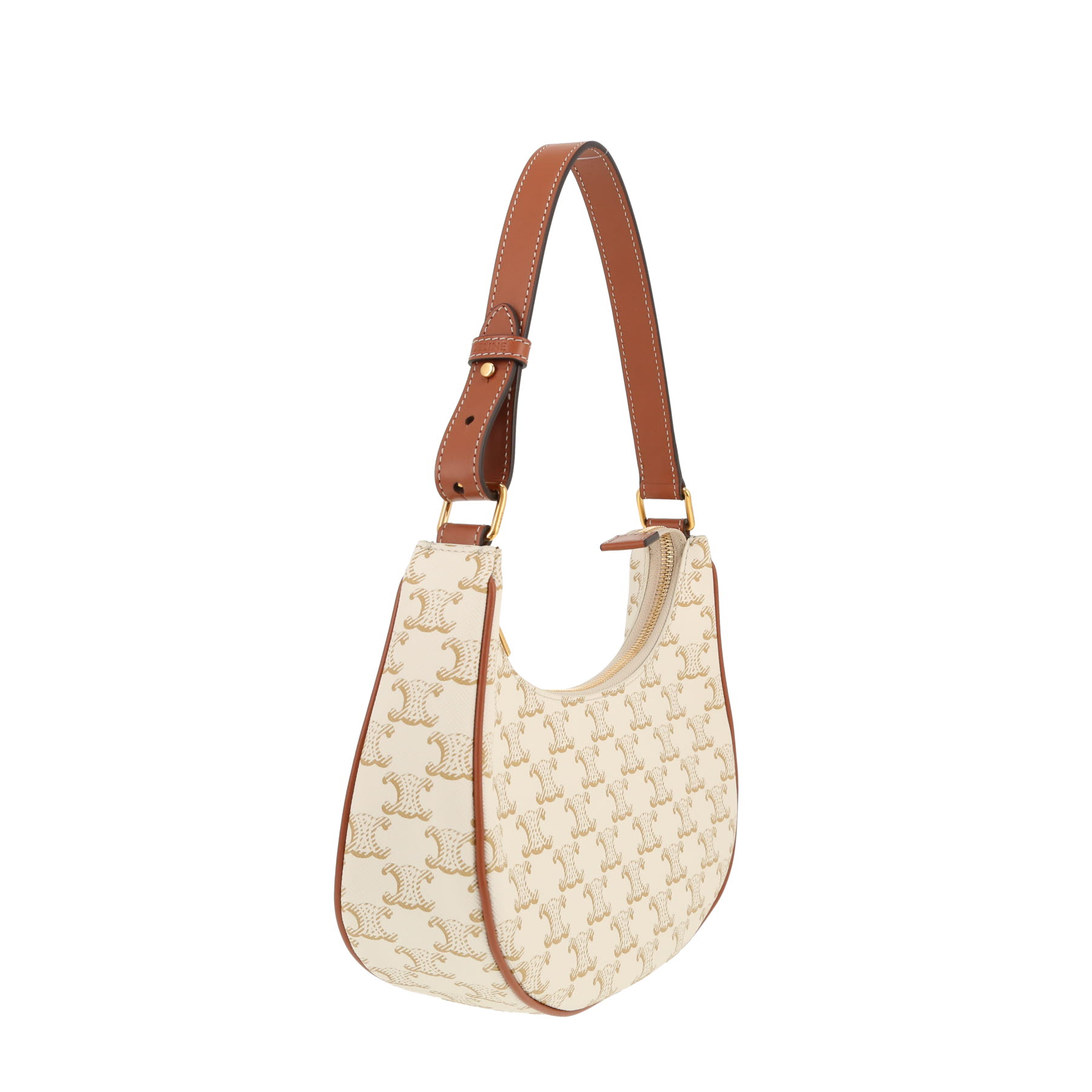 Celine  Ava handbag  in white "Triomphe" canvas  and brown leather