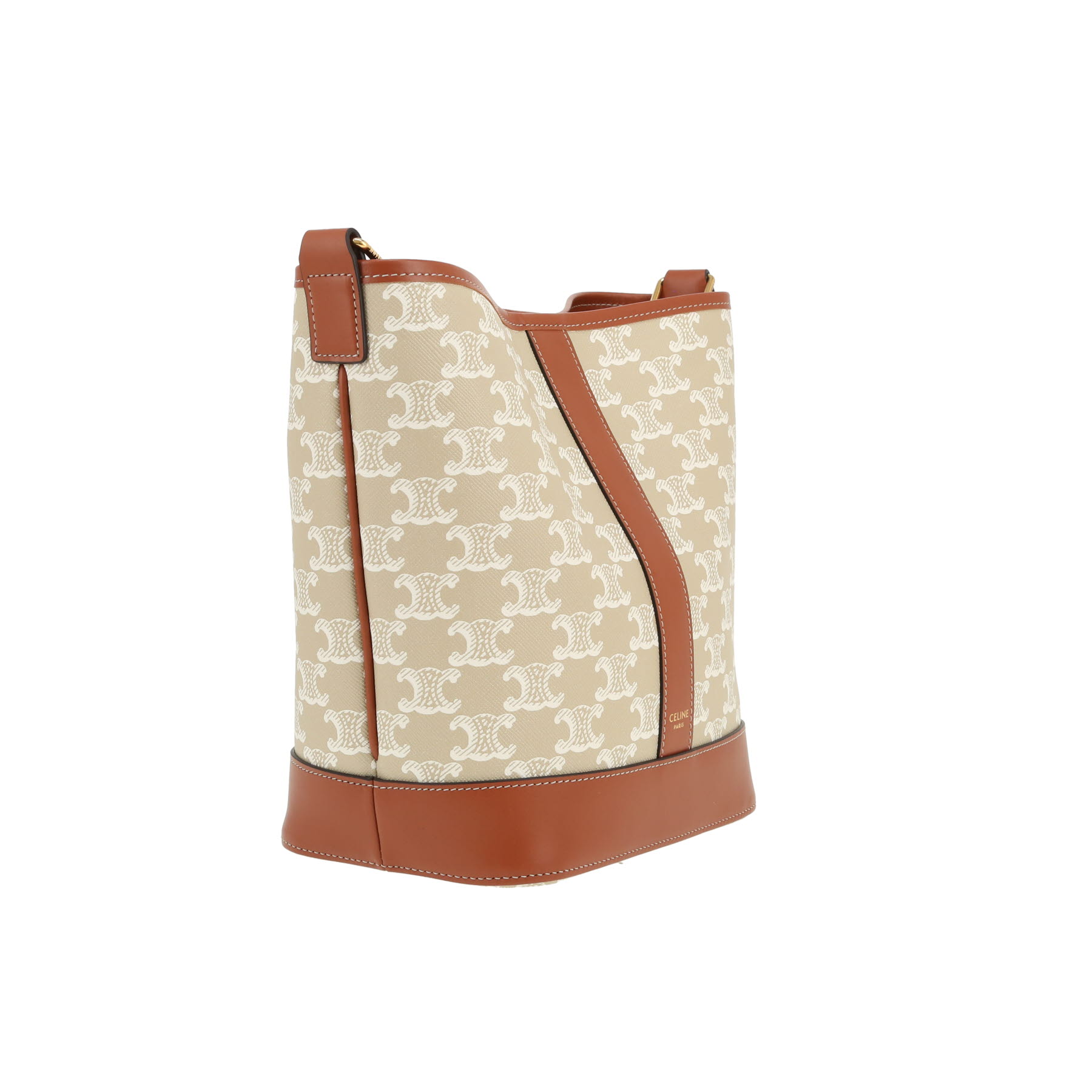 Borsa a tracolla Celine  Seau modello piccolo  in tela "Triomphe" bianca e pelle marrone