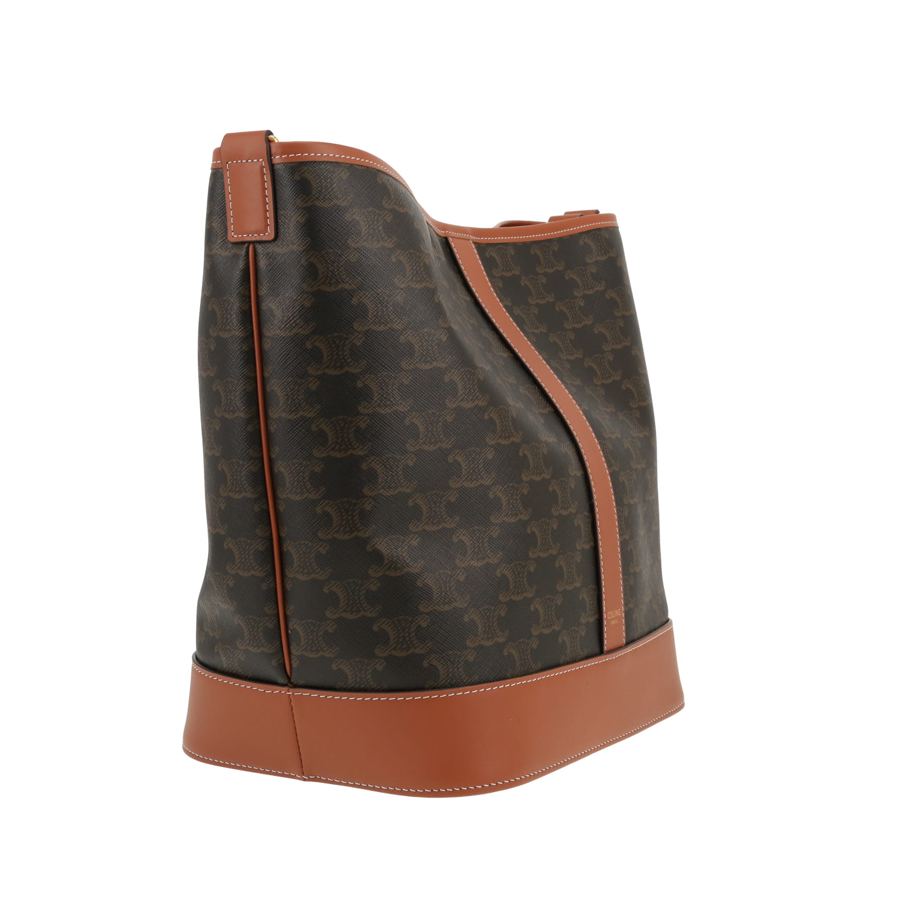 Sac bandoulière Celine  Seau moyen modèle  en toile Triomphe marron et cuir marron