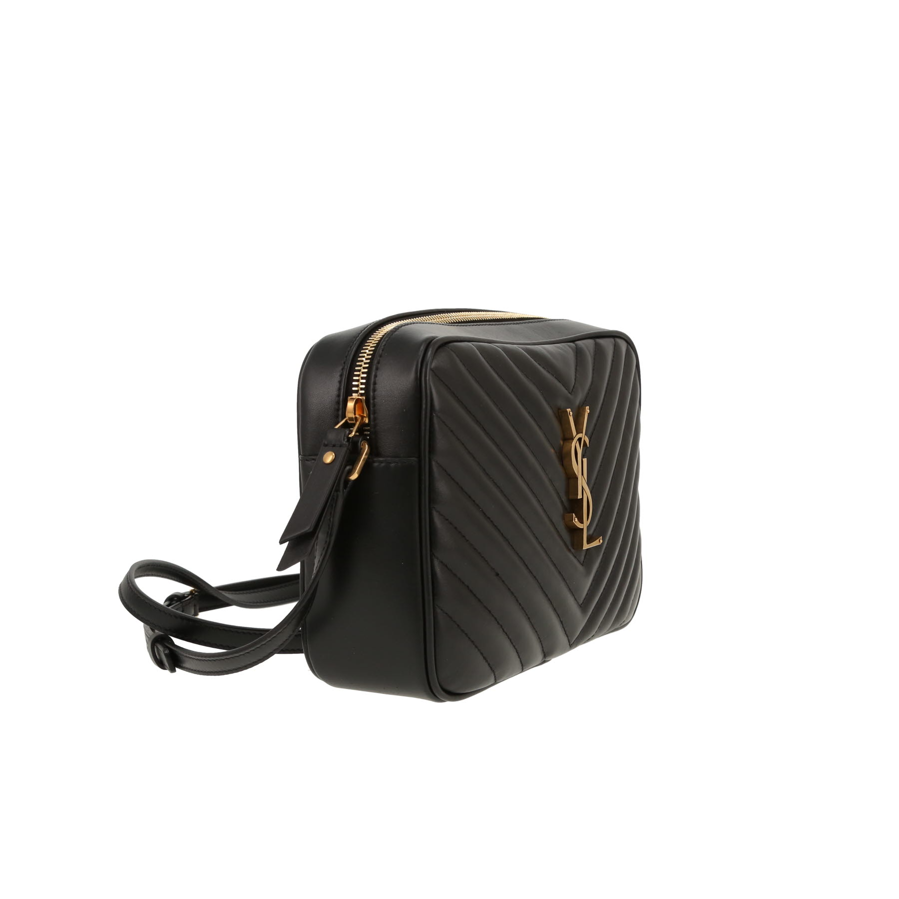 Bolso bandolera Saint Laurent  Lou Sac Caméra en cuero acolchado con motivos de espigas negro