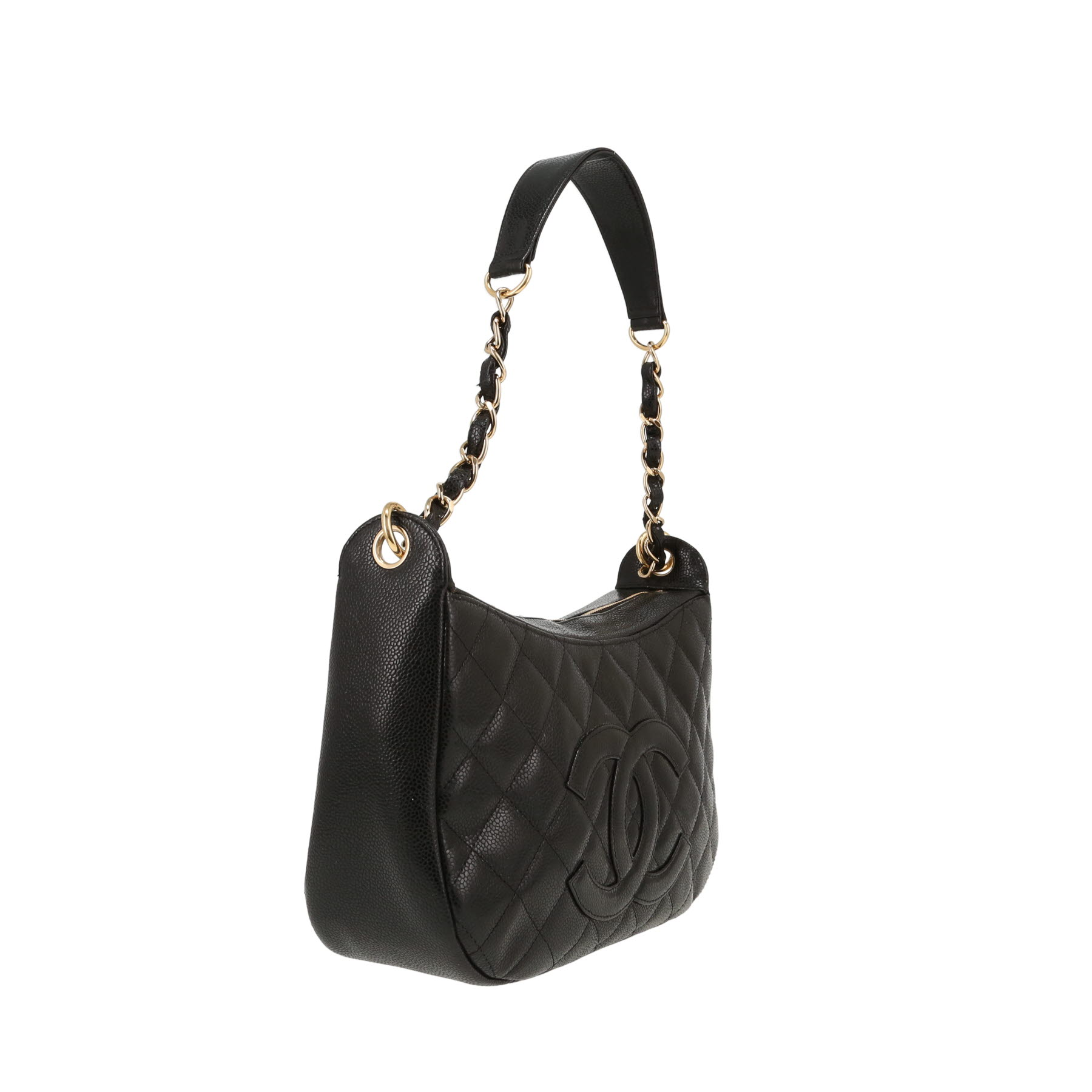 Chanel   handbag  in black quilted grained leather