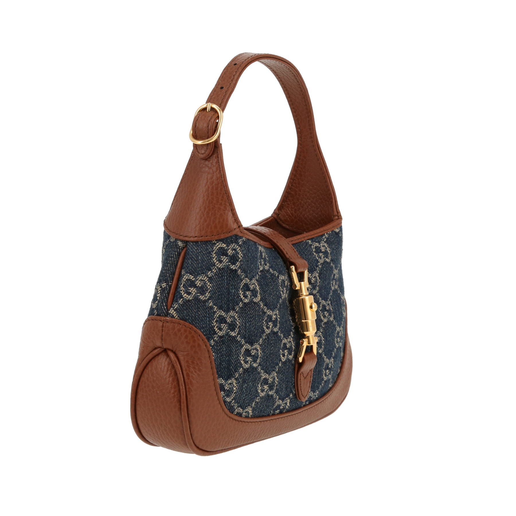 Sac bandoulière Gucci  Jackie en toile denim monogrammée bleue et cuir marron