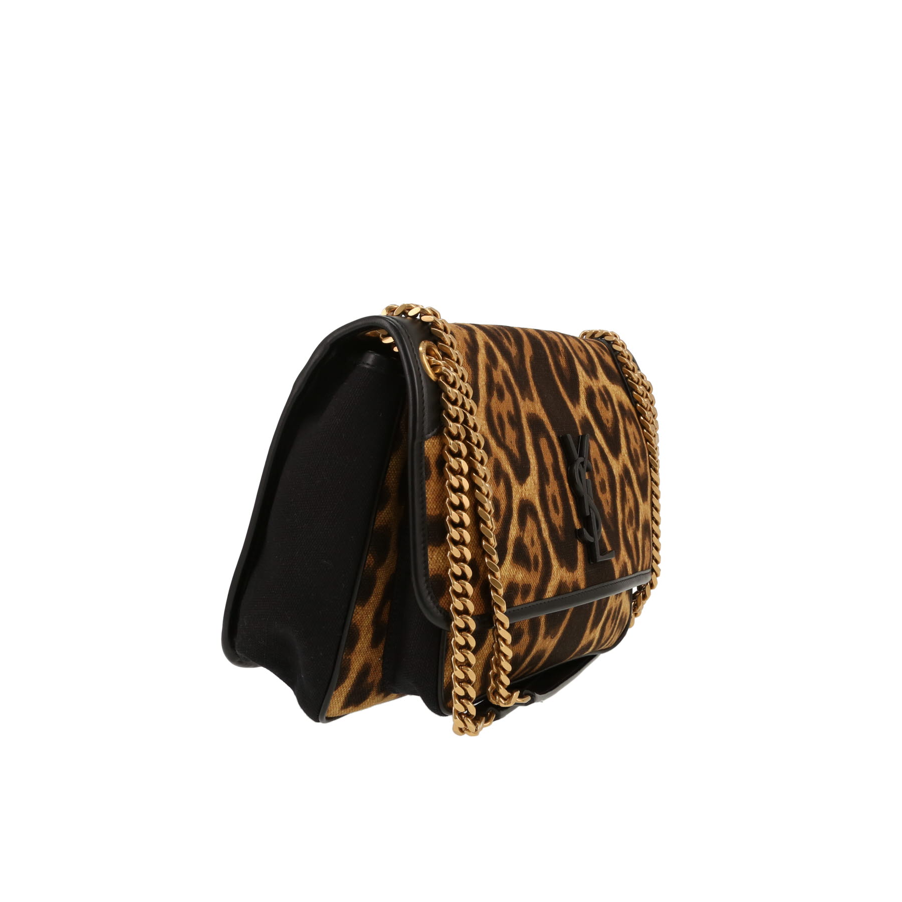 Sac bandoulière Saint Laurent  Niki en toile noire et marron et cuir noir