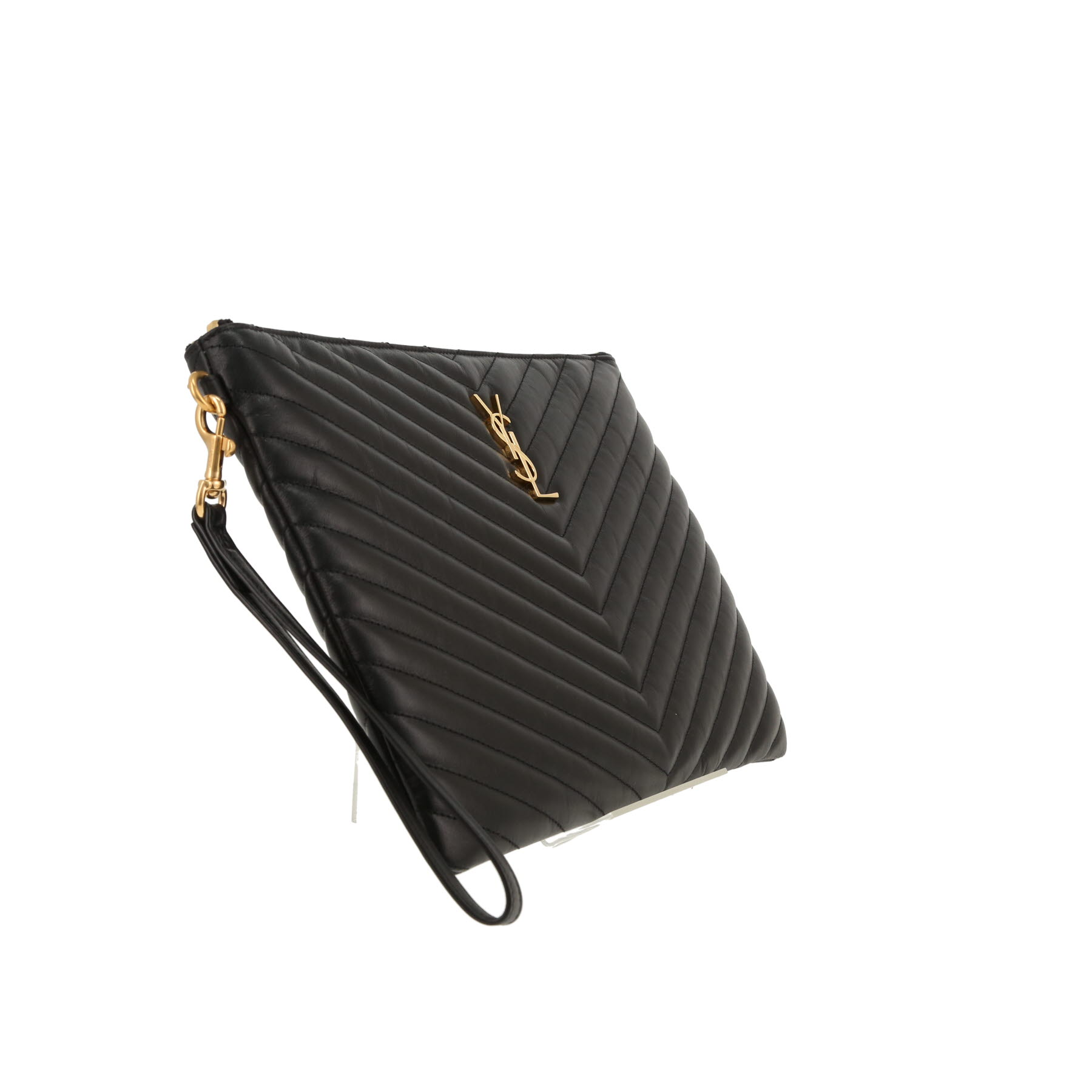 Pochette Saint Laurent   en cuir matelassé chevrons noir