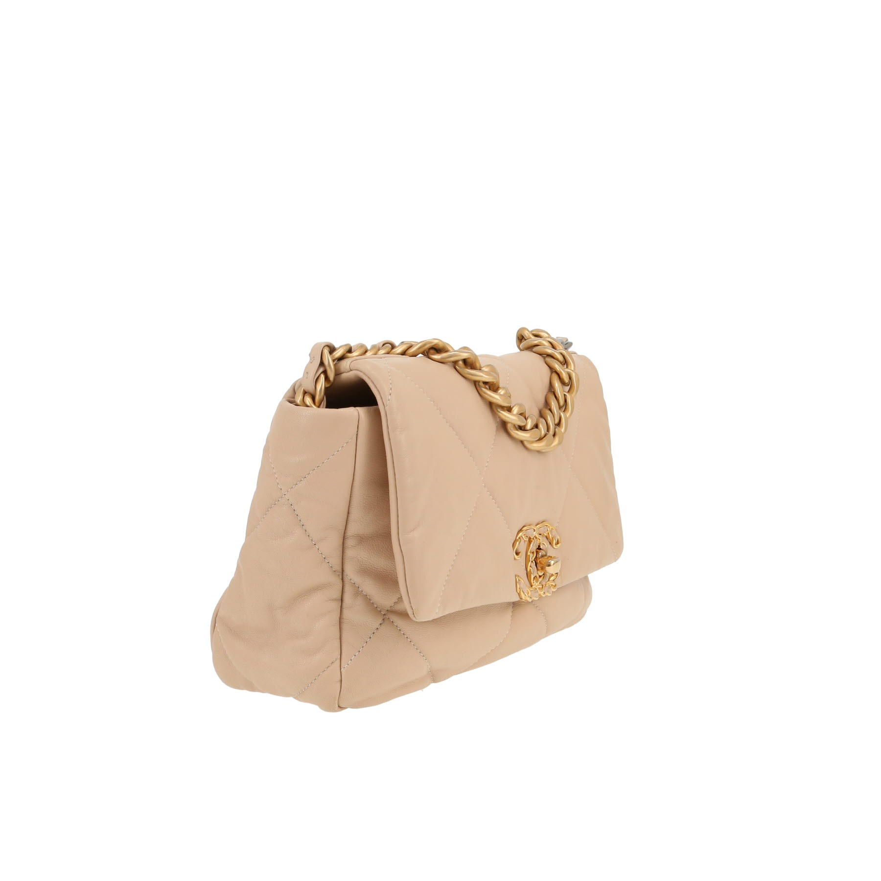 Sac bandoulière Chanel  19 en cuir matelassé beige