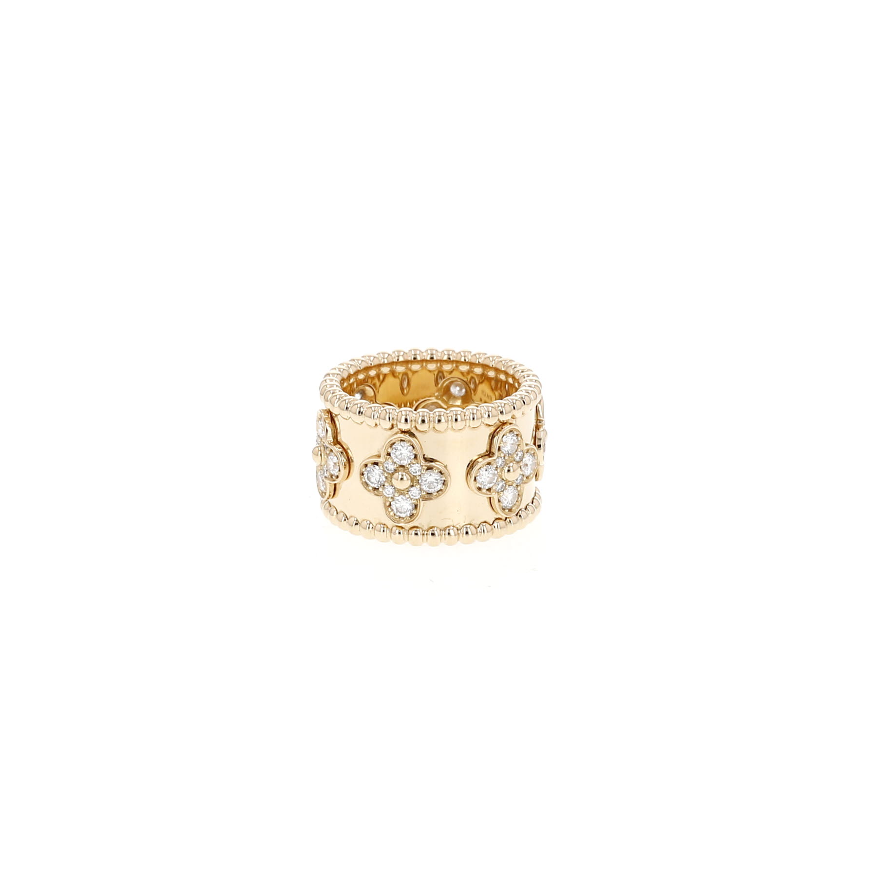 Van Cleef & Arpels Perlée Trèfle large model ring in yellow gold and diamonds