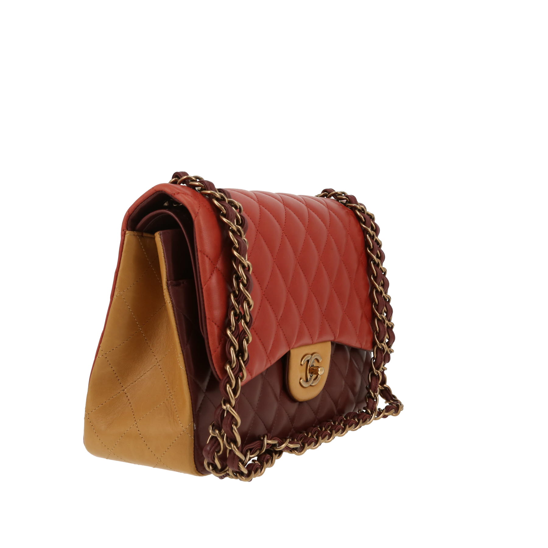Borsa a tracolla Chanel  Timeless Jumbo in pelle trapuntata bordeaux rossa e beige