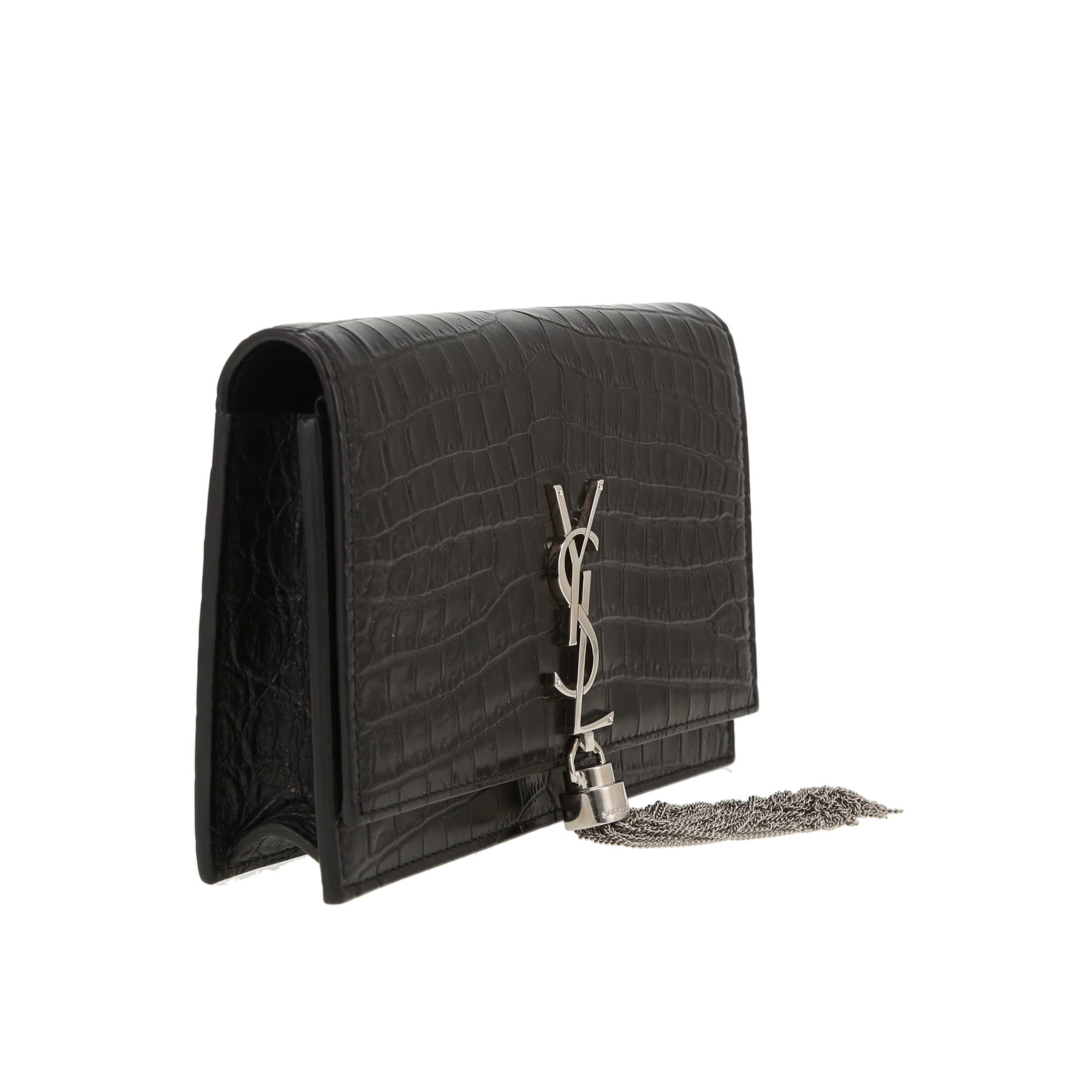 Sac bandoulière Saint Laurent  Kate Pompon en cuir noir