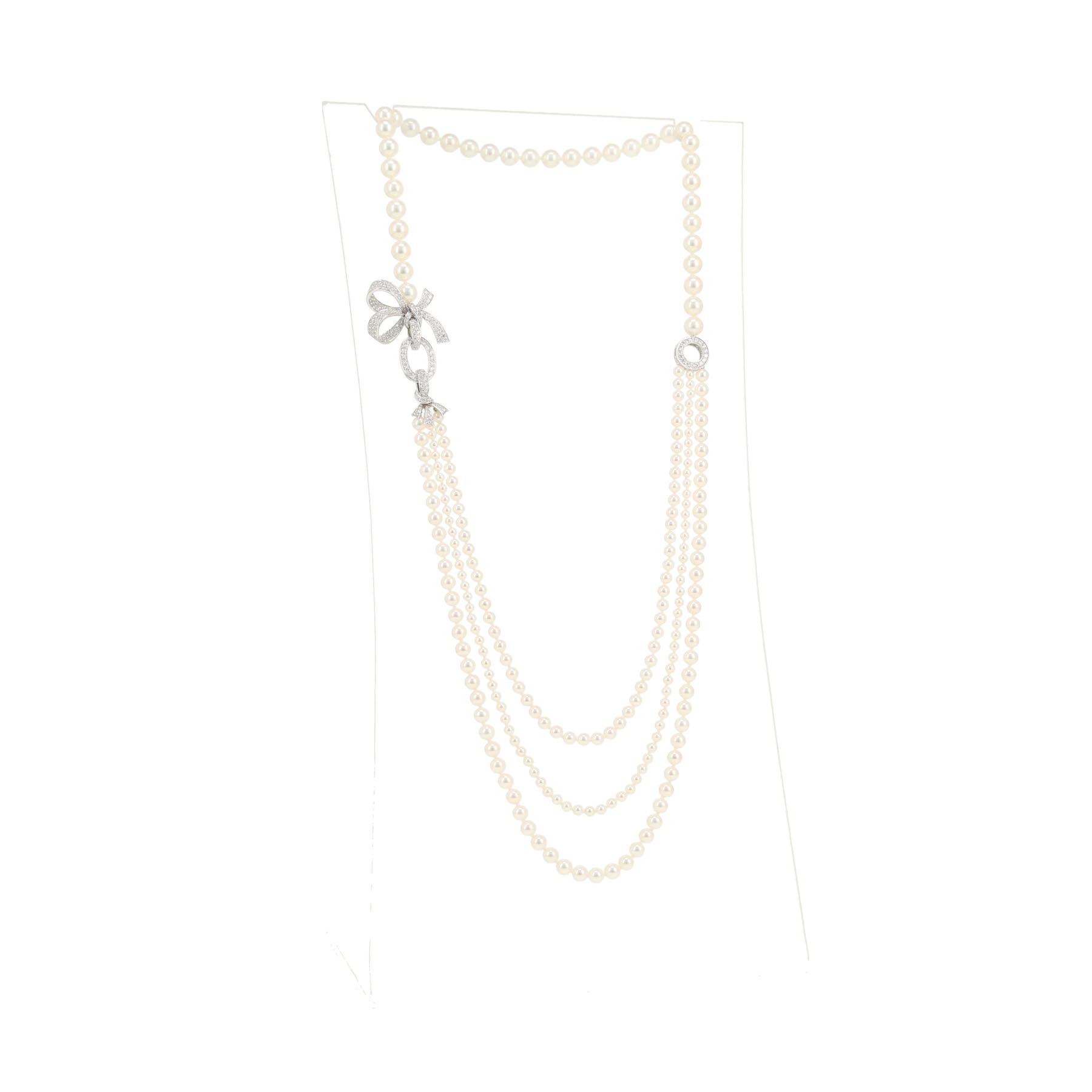 Chanel Mini Gabrielle long necklace in white gold, cultured pearls and diamonds