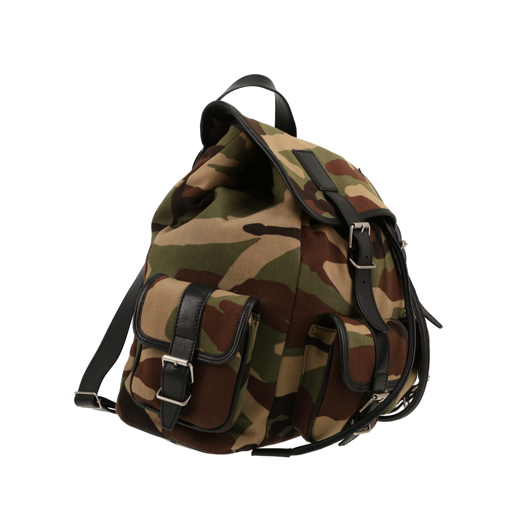 Sac à dos Saint Laurent   en toile camouflage vert-kaki et cuir noir