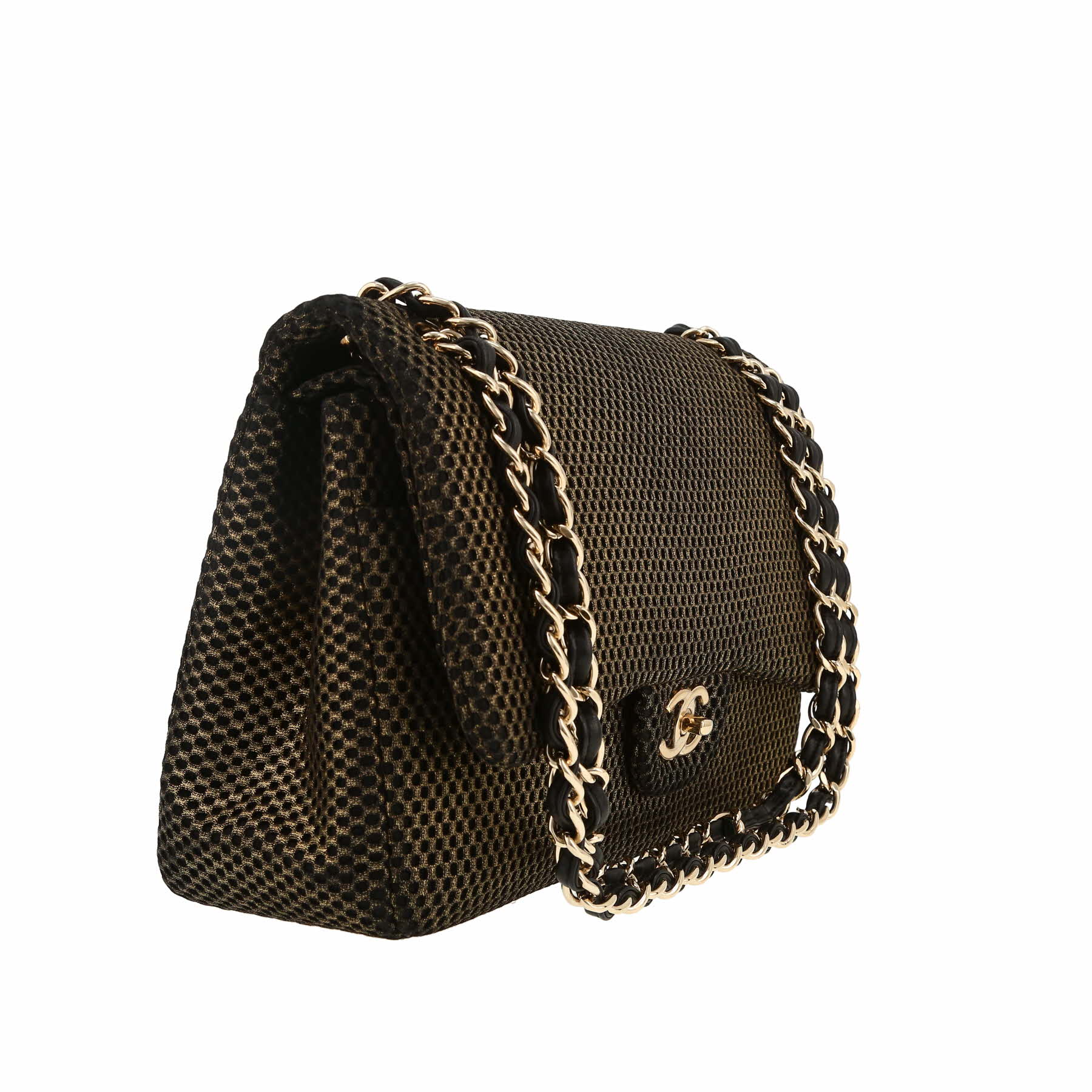 Sac à main Chanel  Timeless Jumbo en toile jersey noire et dorée