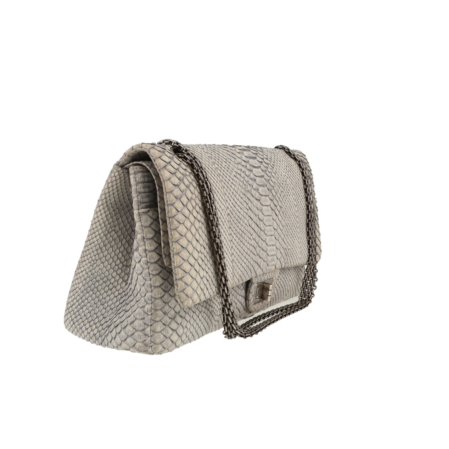 Bolso bandolera Chanel  2.55 modelo grande  en piel de pitón gris