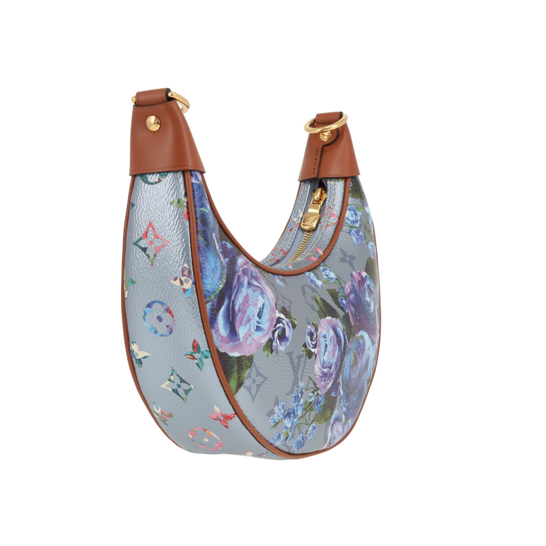 Sac bandoulière Louis Vuitton  Sac Loop en toile monogram enduite argentée et bleue et cuir marron