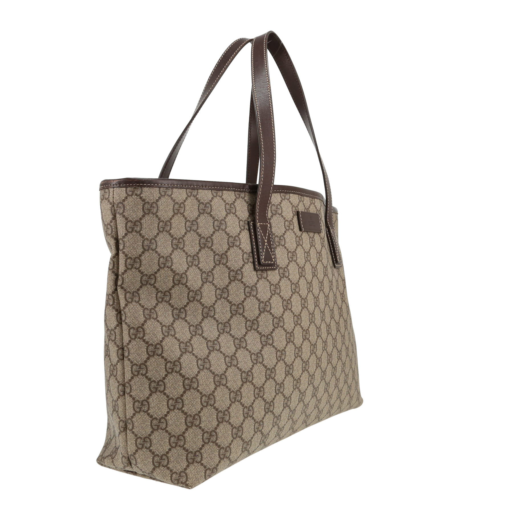 Shopping bag Gucci   in tela "sûpreme GG" beige e pelle marrone