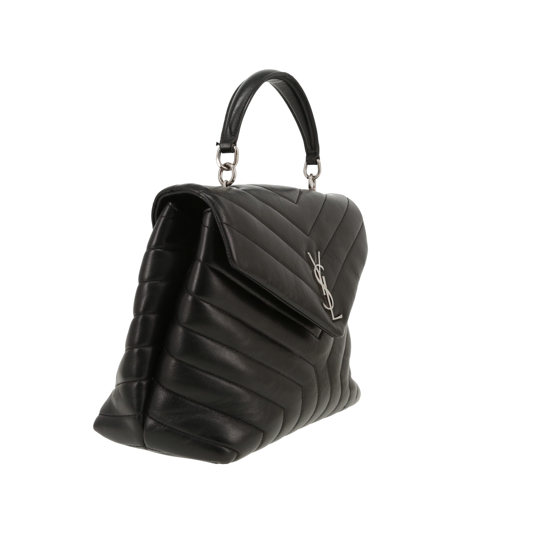 Sac à main Saint Laurent  Loulou en cuir matelassé chevrons noir