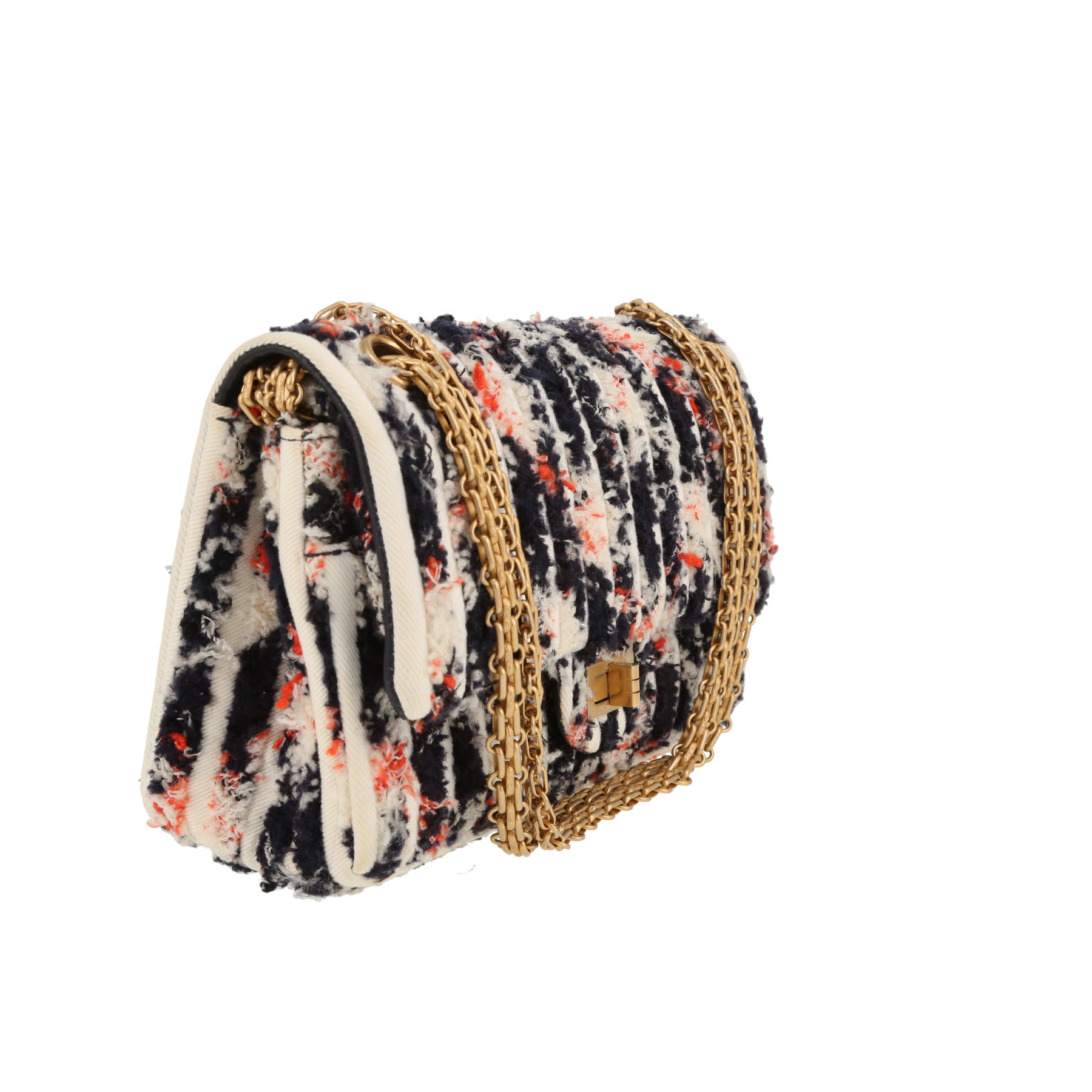 Bolso bandolera Chanel  2.55 modelo mediano  en tweed blanco negro y multicolor