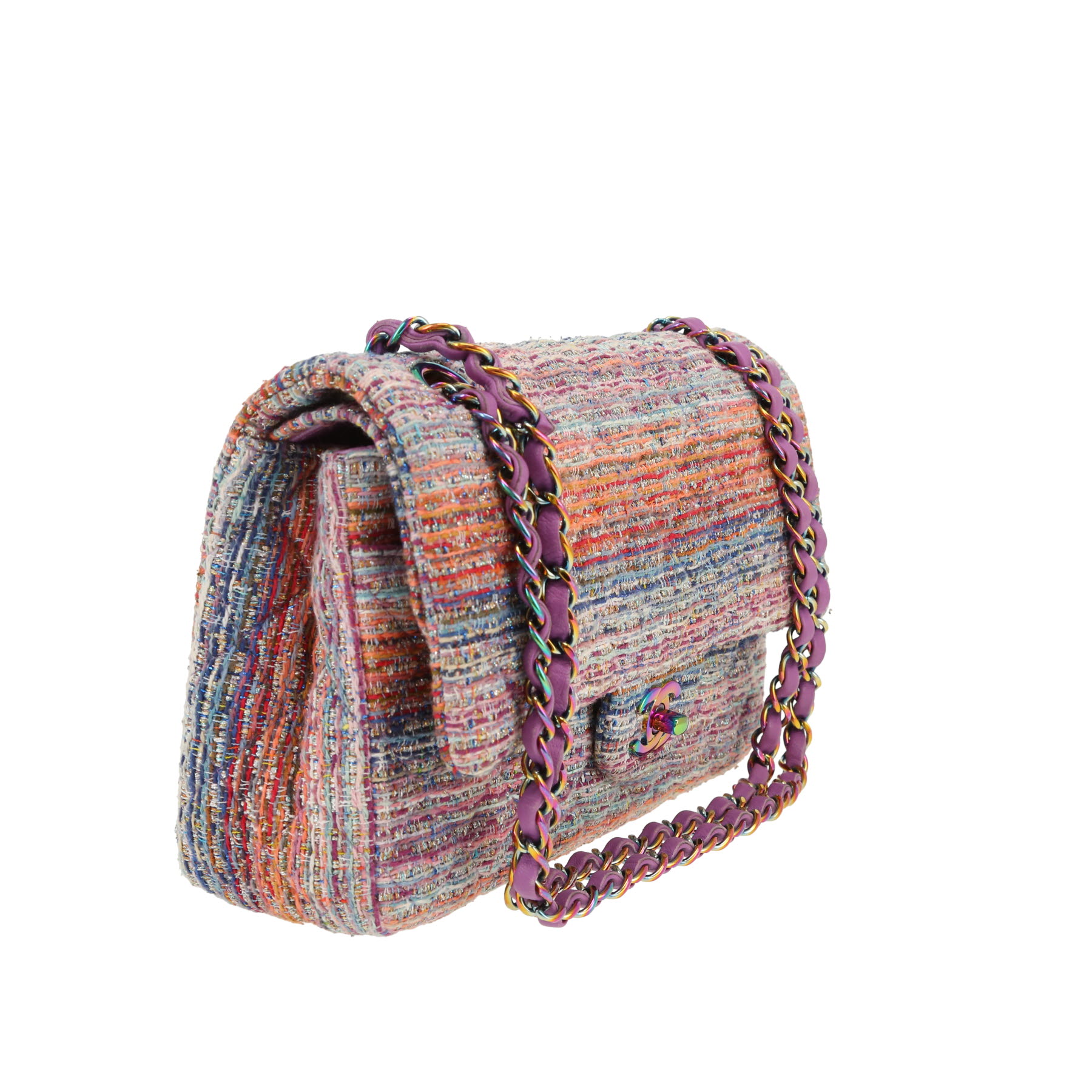 Borsa Chanel  Timeless Classic in tela jersey arancione blu e bianca