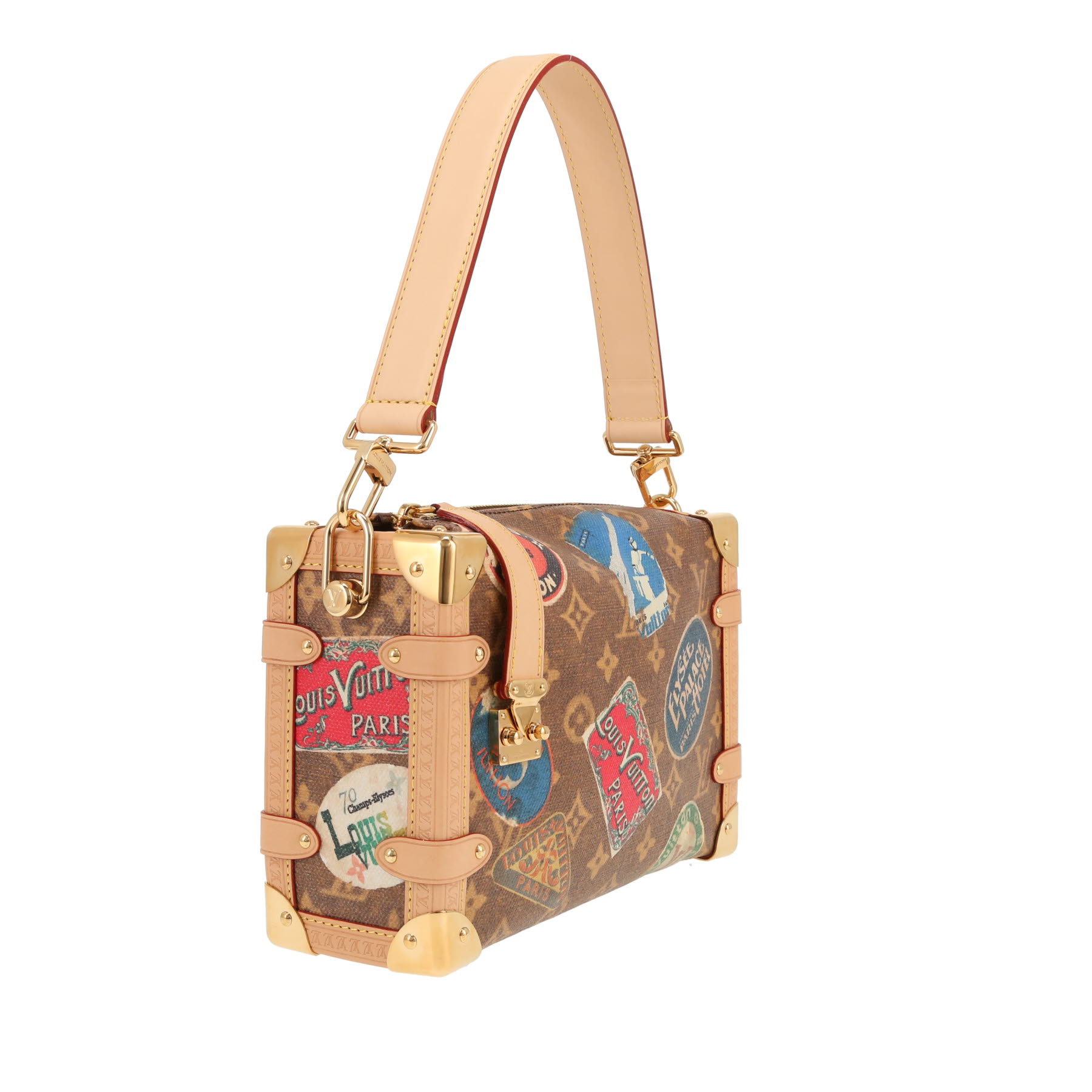 Bolso de mano Louis Vuitton  Side Trunk en lona Monogram marrón y cuero natural